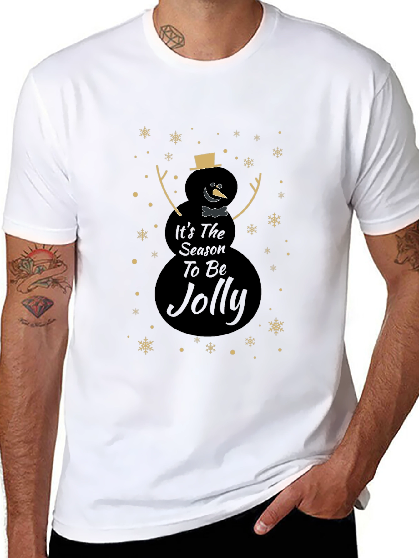 Camiseta Negra Navideña con Diseño de Muñeco de Nieve