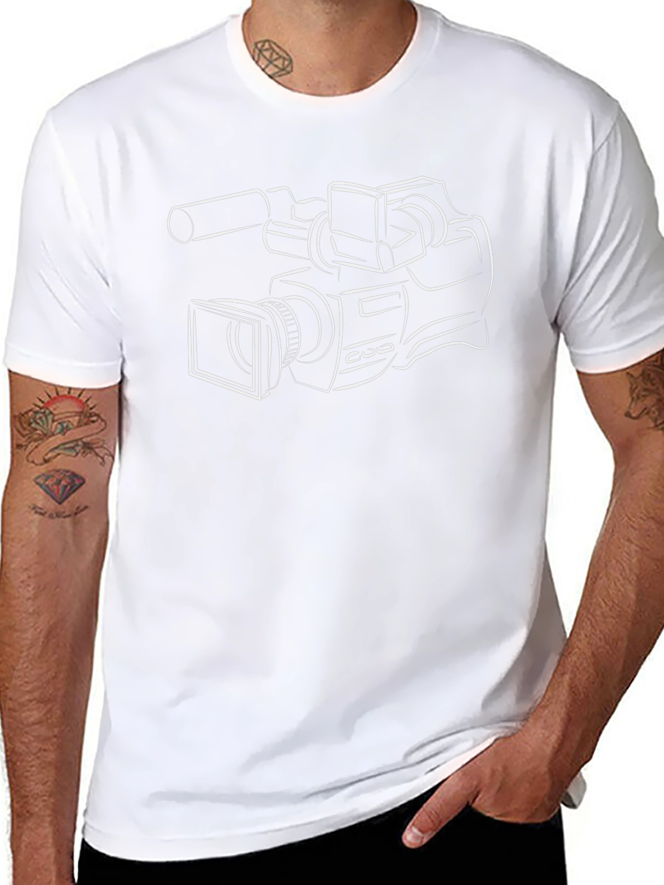 Camiseta Negra con Dibujo de Cámara Profesional