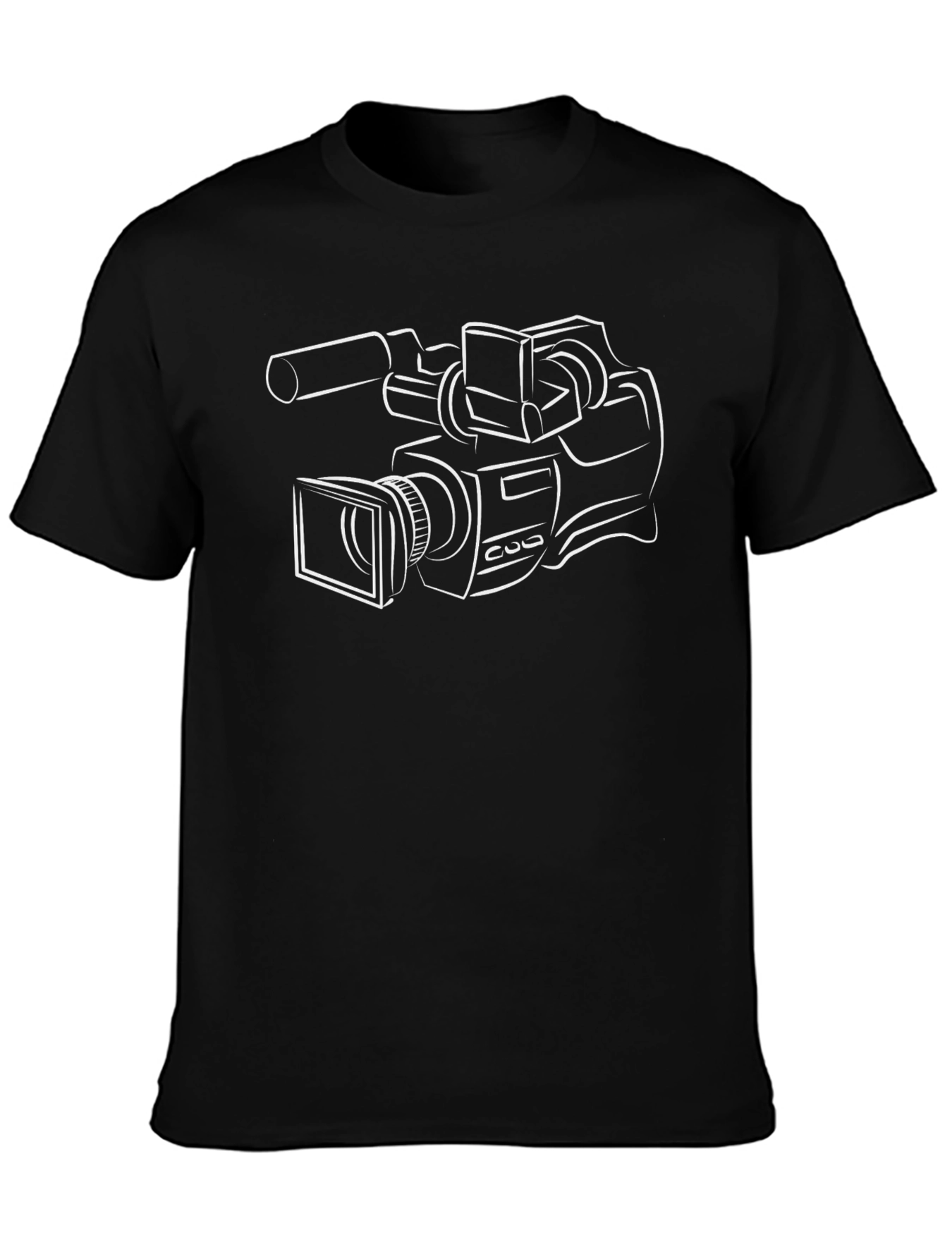 Camiseta Negra con Dibujo de Cámara Profesional