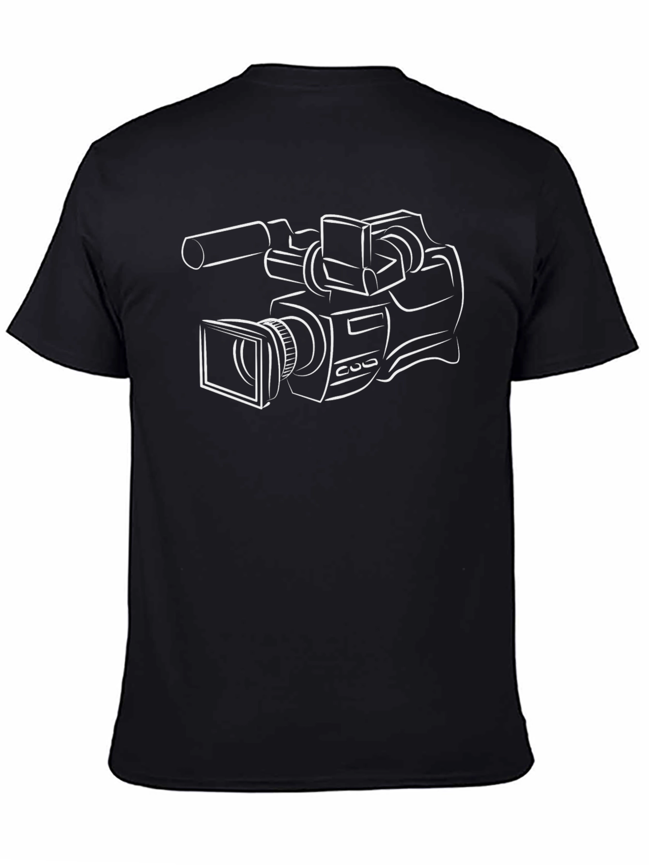 Camiseta Negra con Dibujo de Cámara Profesional