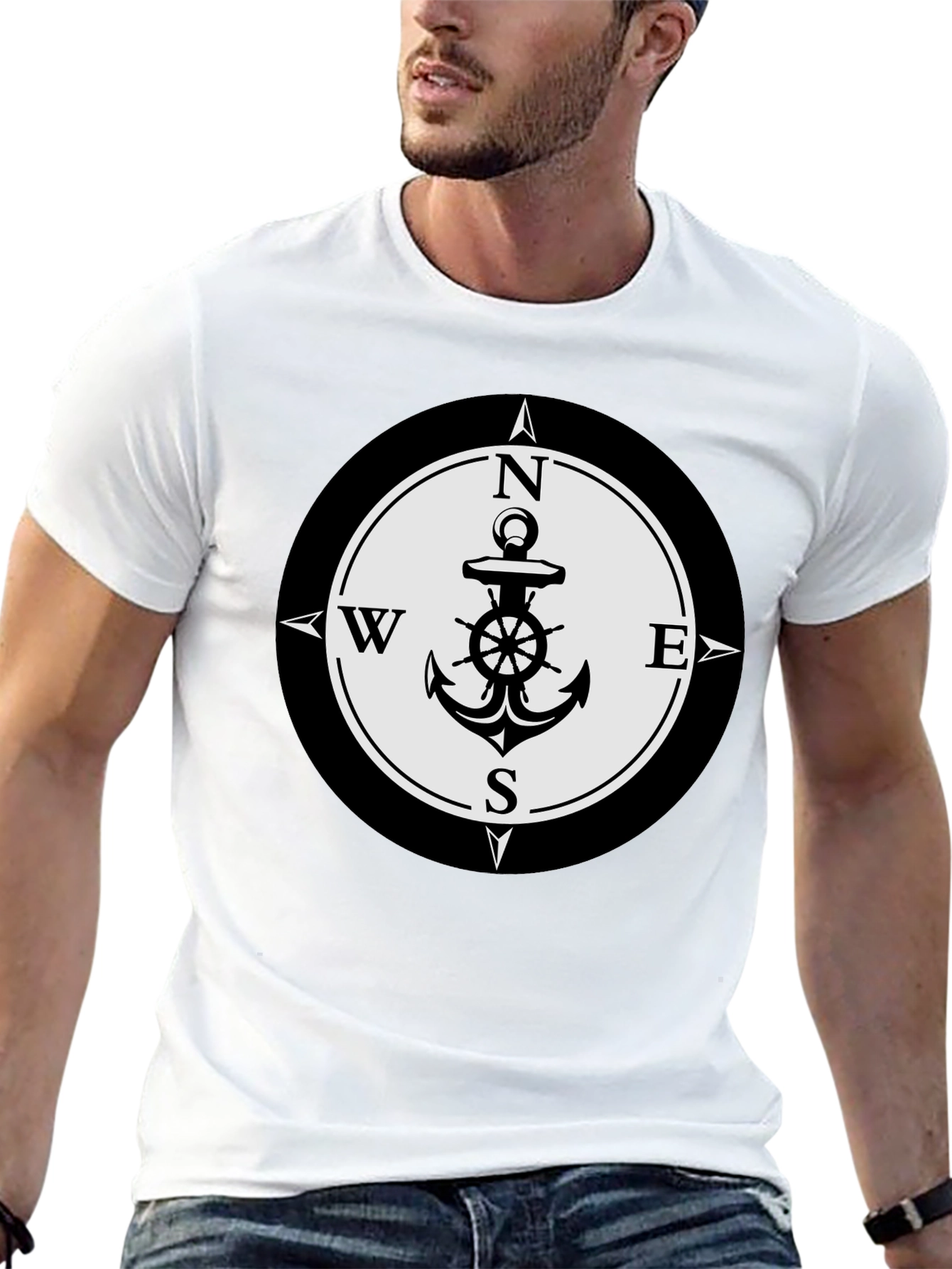 Camiseta Hombre Negra con Diseño Ancla Náutica
