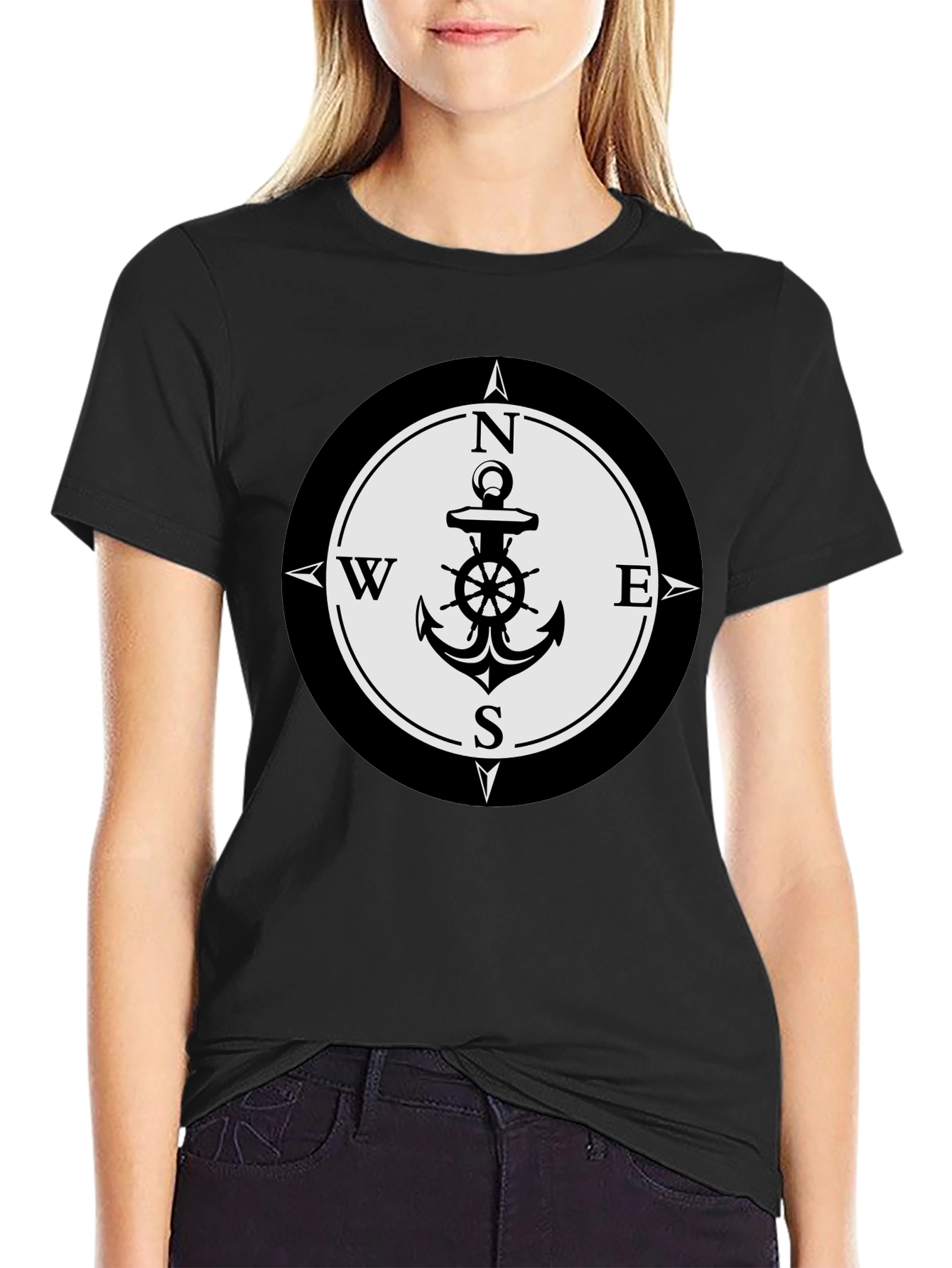 Camiseta Hombre Negra con Diseño Ancla Náutica