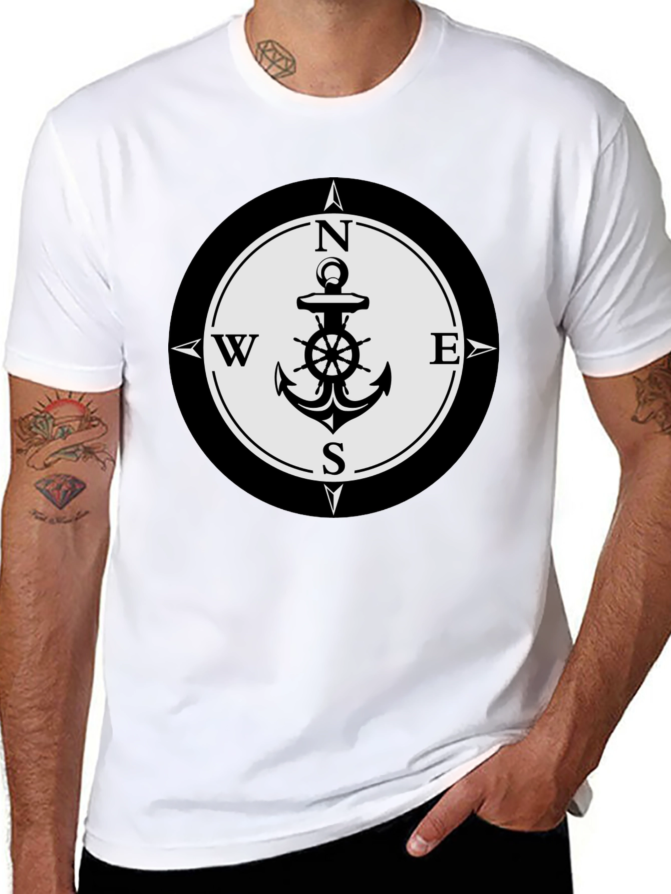 Camiseta Hombre Negra con Diseño Ancla Náutica