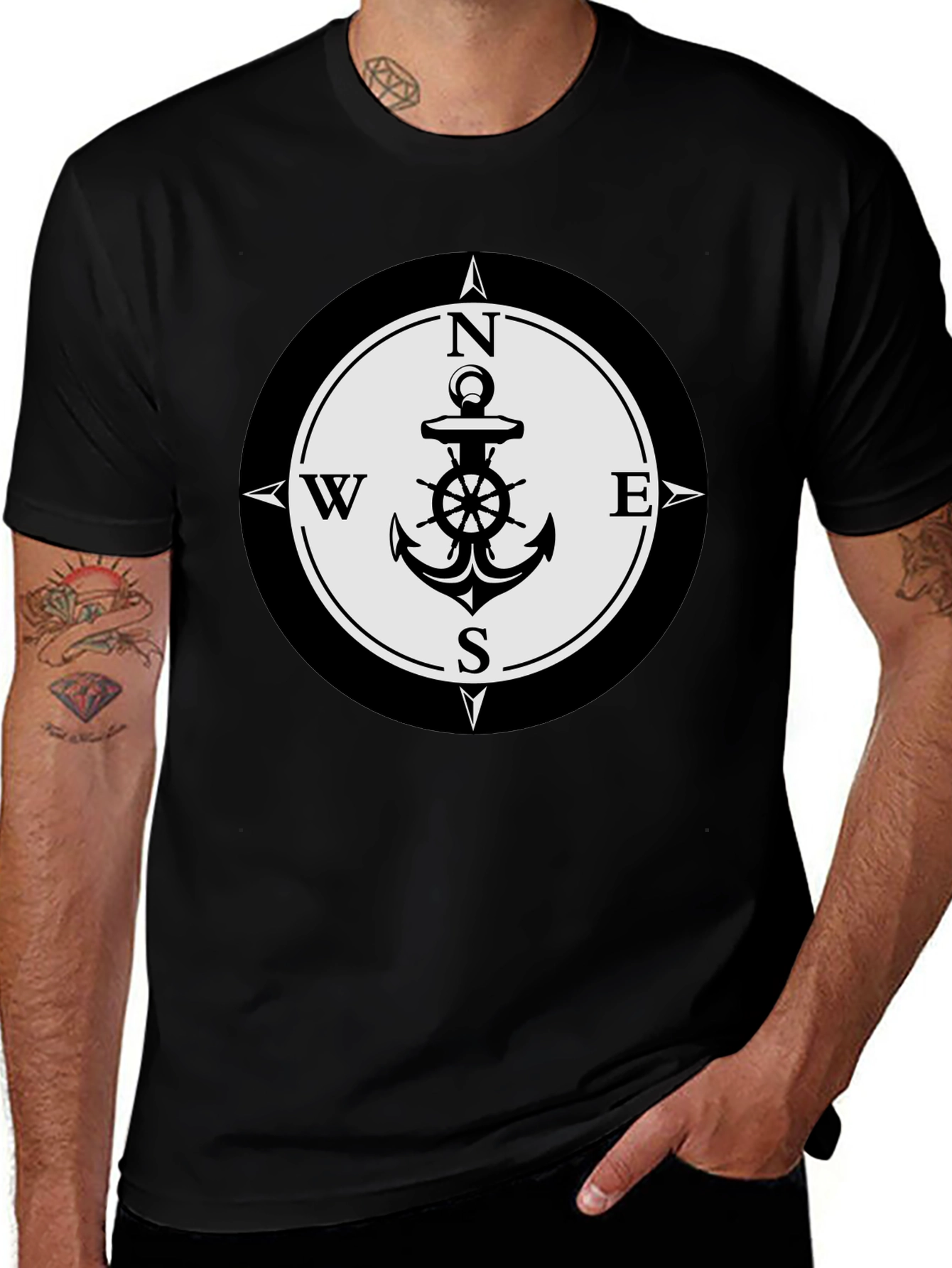 Camiseta Hombre Negra con Diseño Ancla Náutica