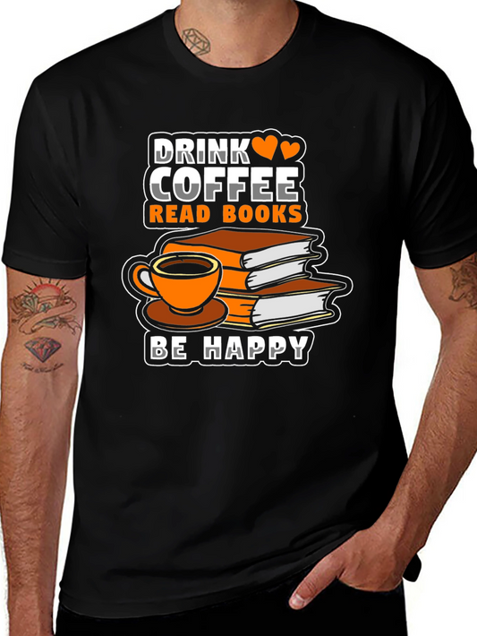 Camiseta Negra: Café Libros y Felicidad