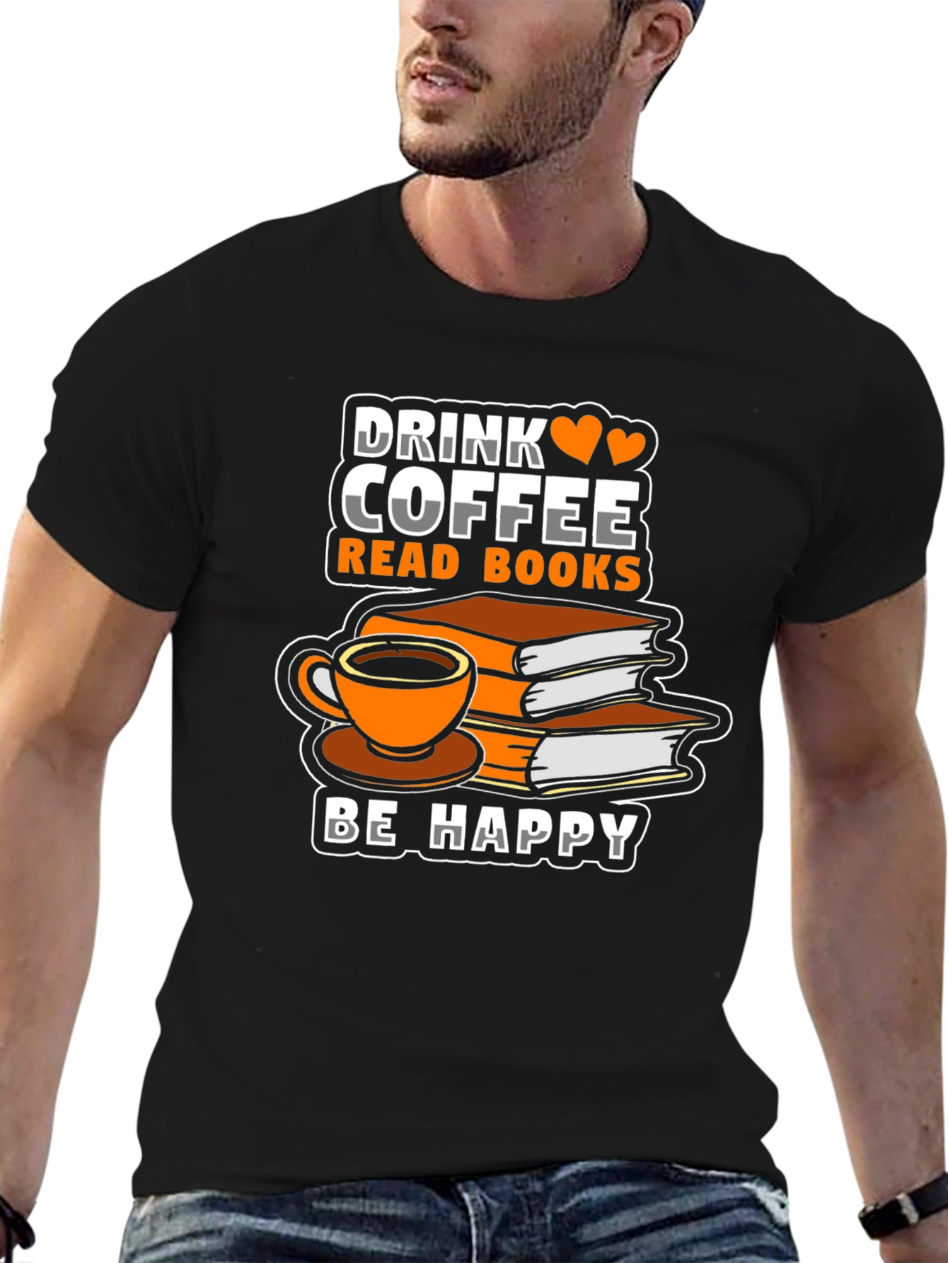 Camiseta Negra: Café Libros y Felicidad