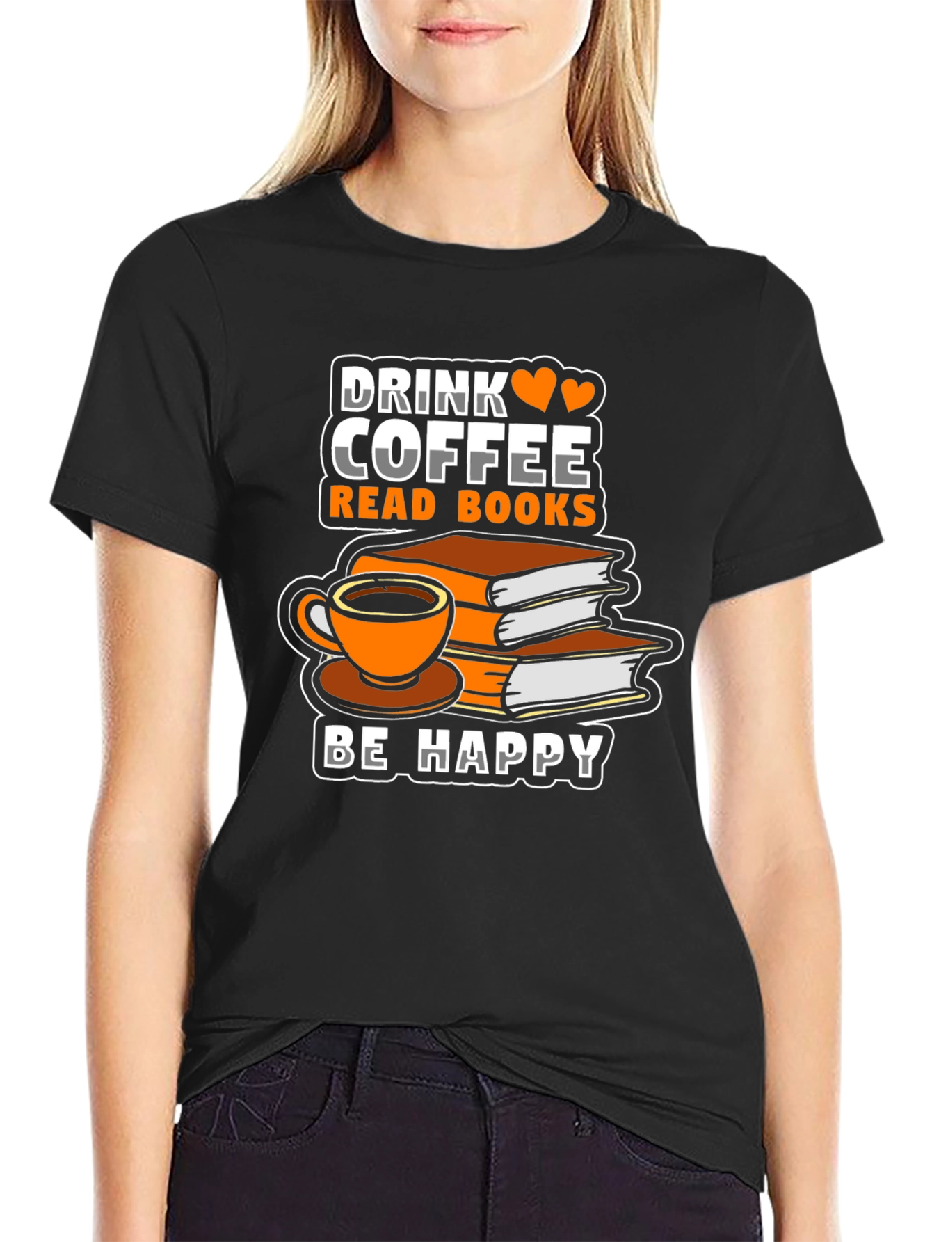 Camiseta Negra: Café Libros y Felicidad