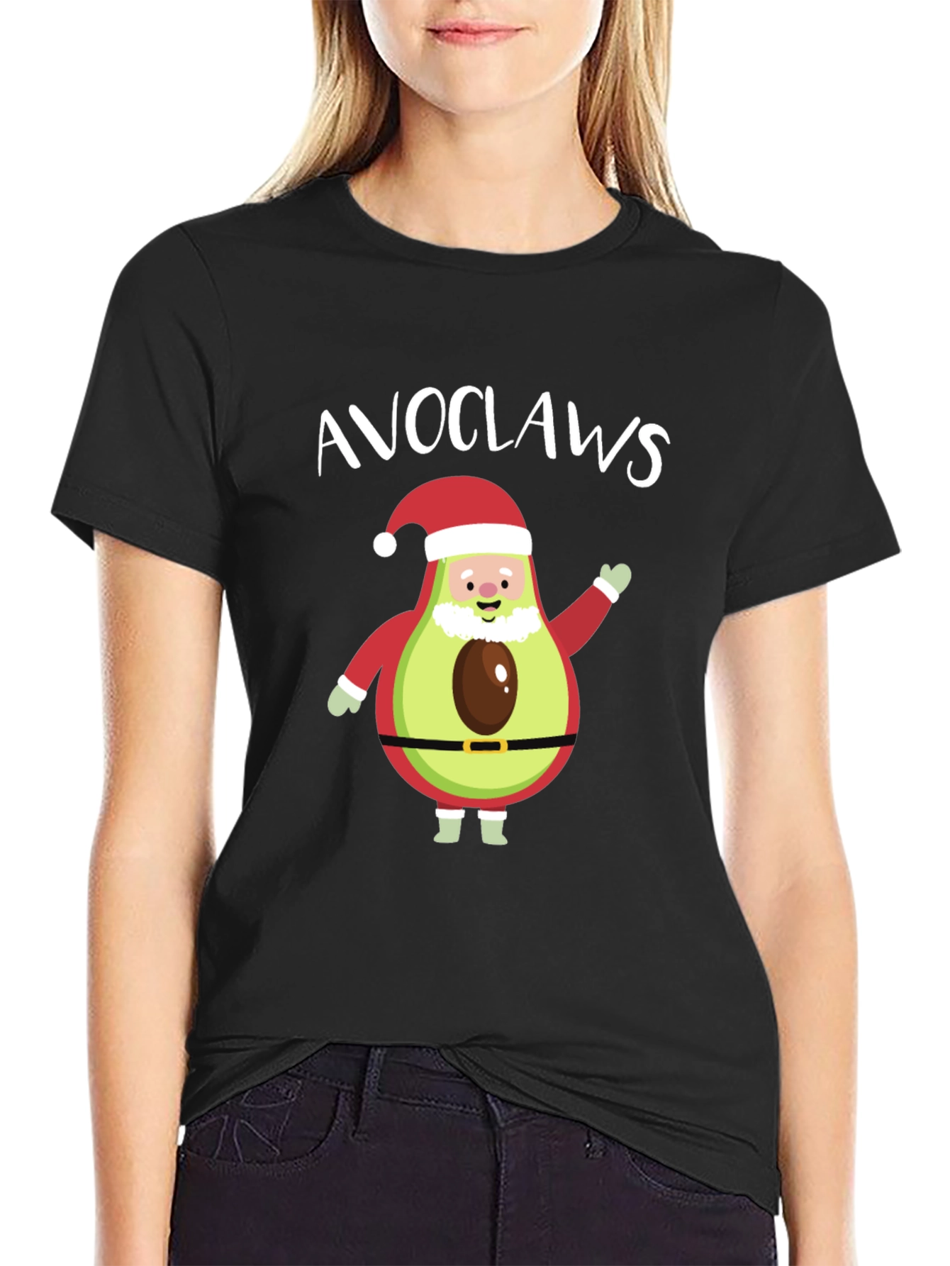 Camiseta Negra Navideña con Aguacate Papa Noel