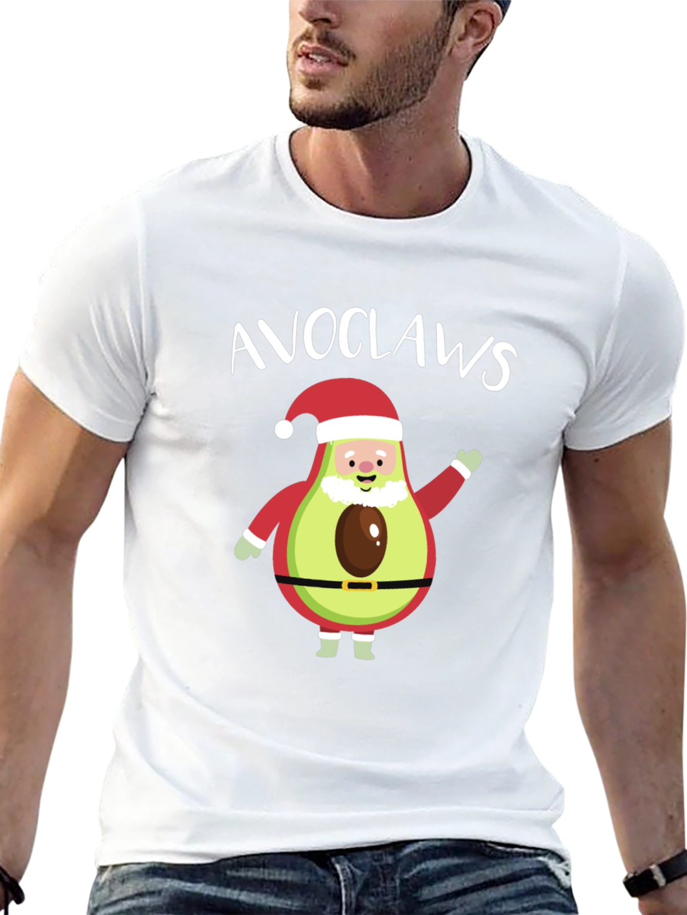 Camiseta Negra Navideña con Aguacate Papa Noel