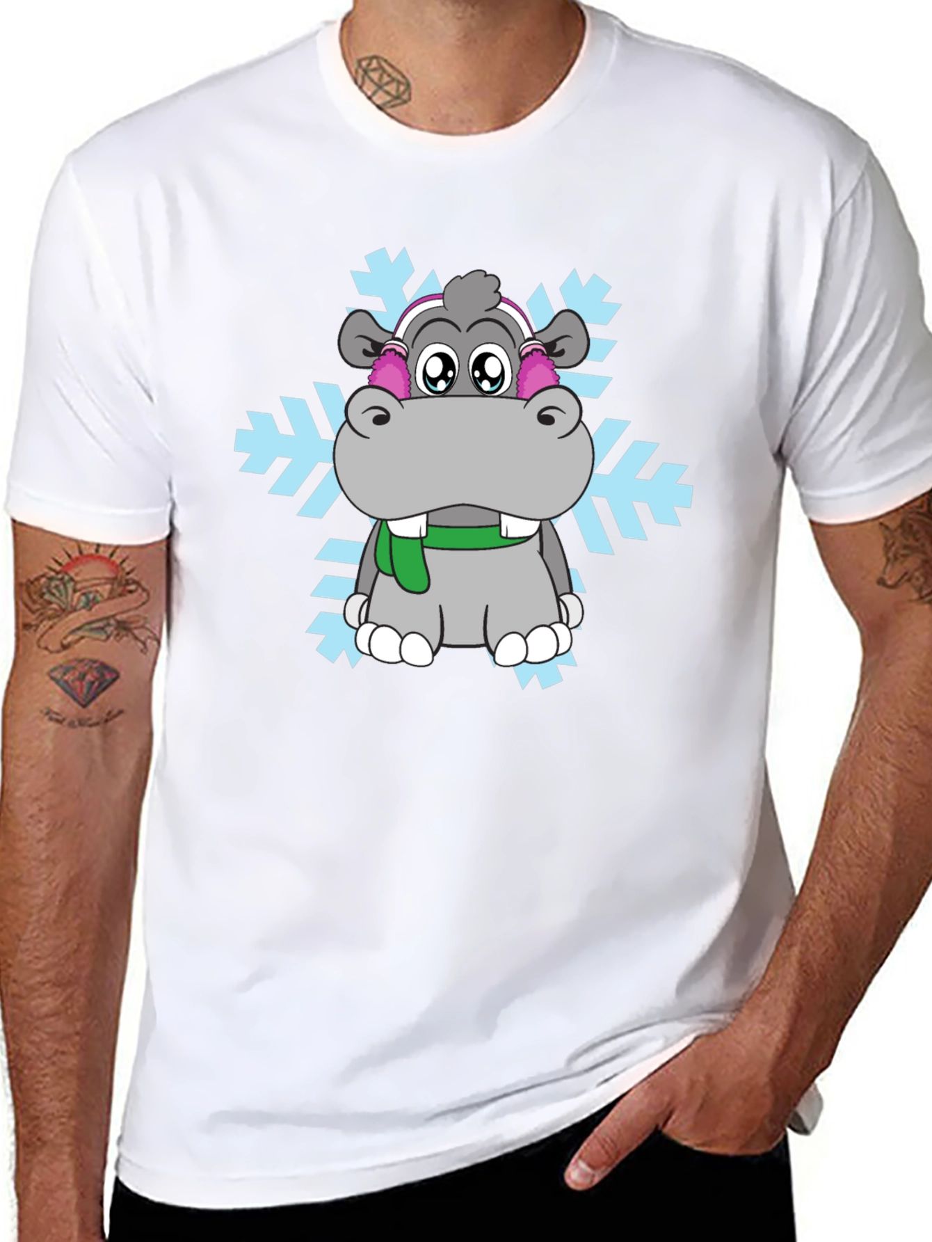Camiseta Negra con Hipopótamo Invernal