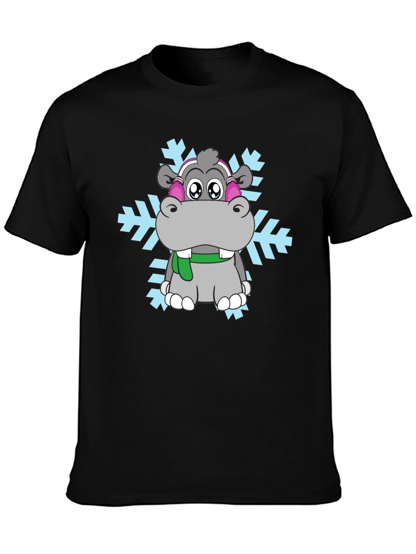 Camiseta Negra con Hipopótamo Invernal