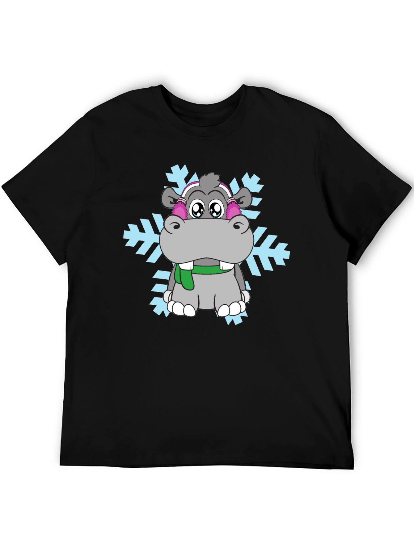 Camiseta Negra con Hipopótamo Invernal