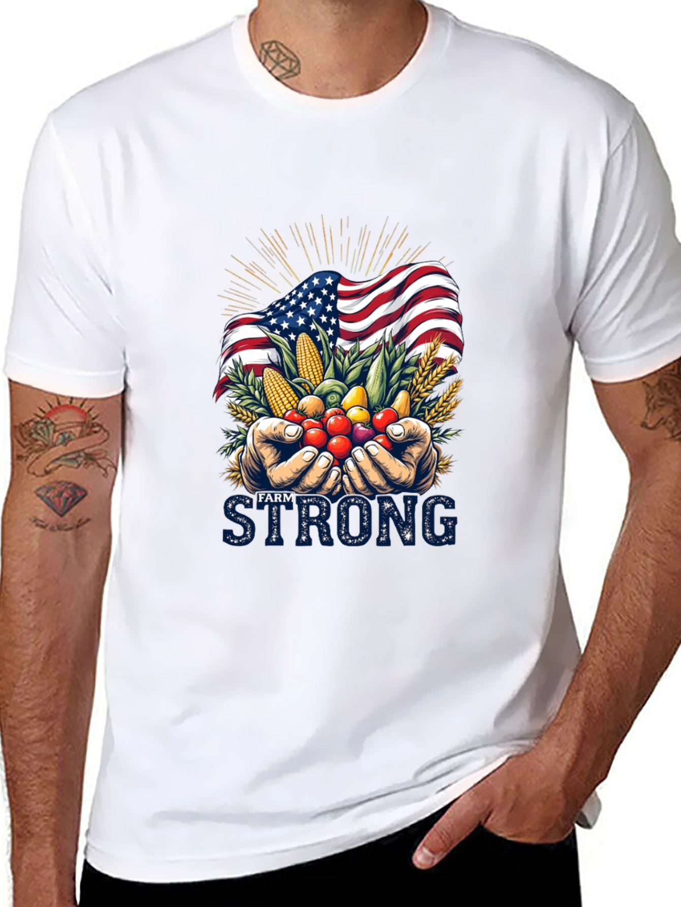 Camiseta Negra Farm Strong con Bandera Americana