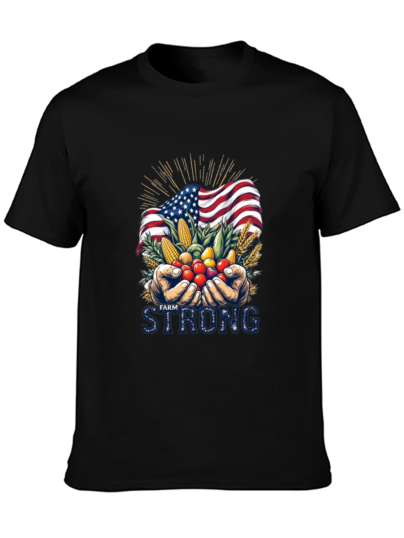 Camiseta Negra Farm Strong con Bandera Americana