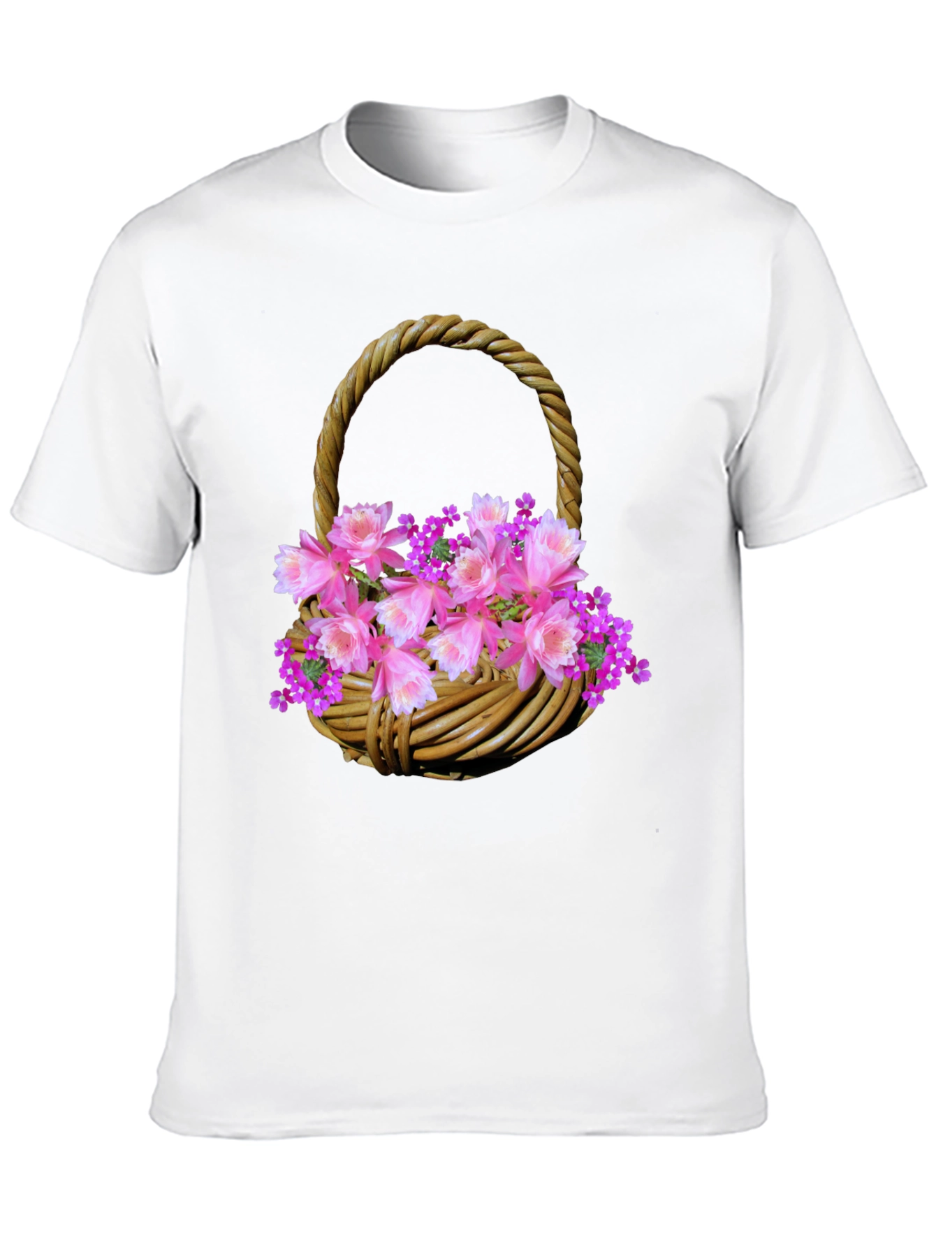 Camiseta Negra con Diseño Floral en Cesta