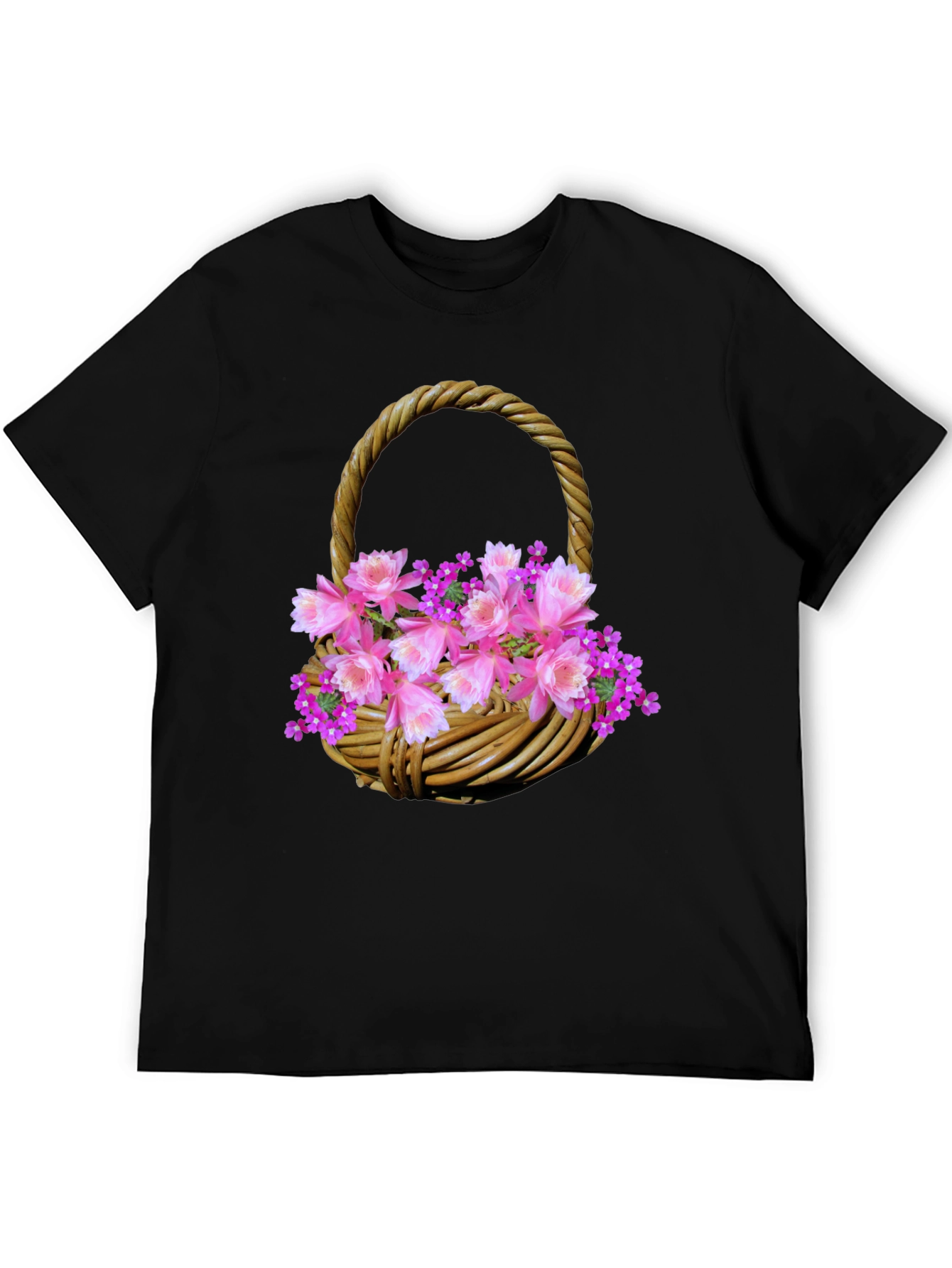 Camiseta Negra con Diseño Floral en Cesta