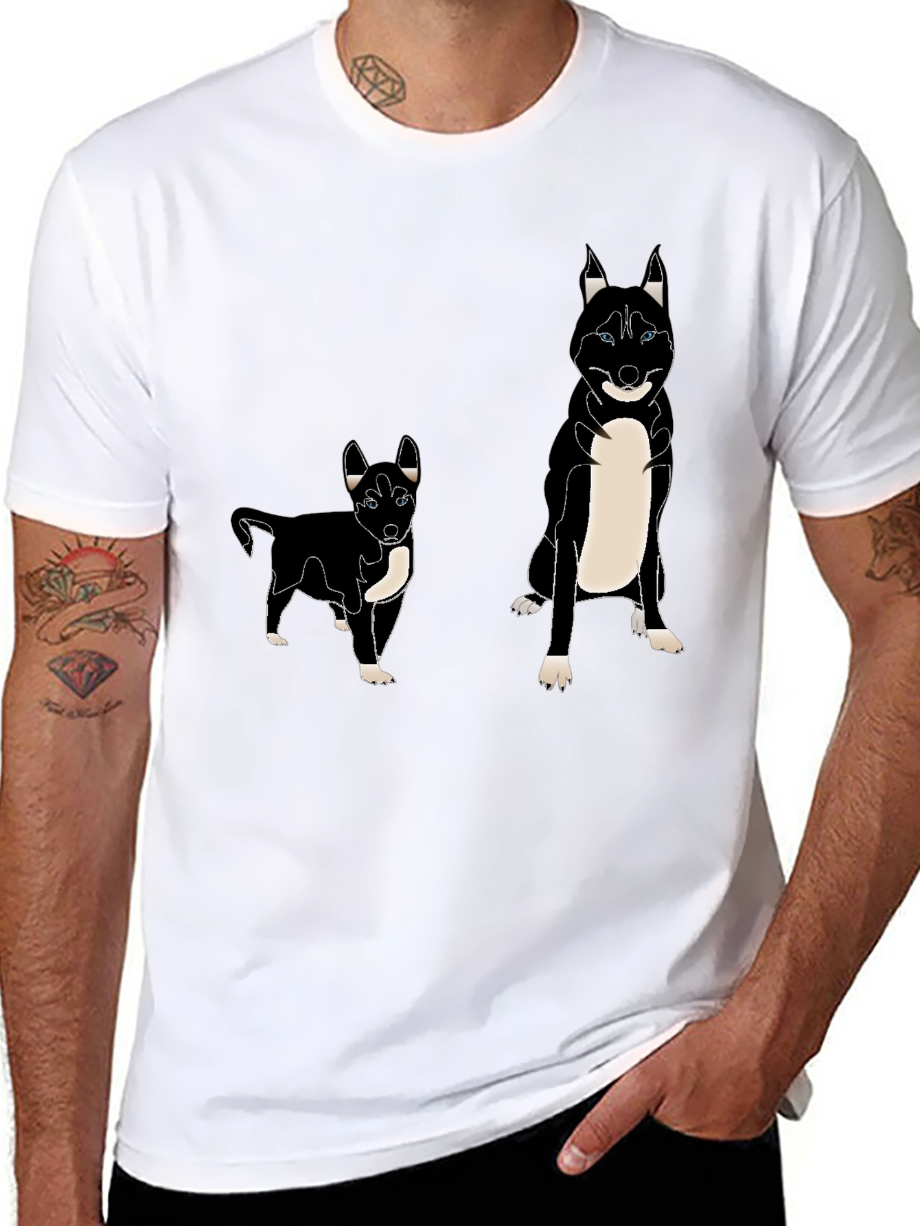 Camiseta Negra con Diseño de Husky Divertido