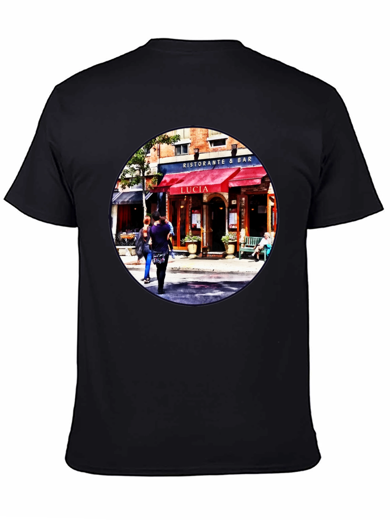 Camiseta Negra con Diseño de Restaurante Italiano