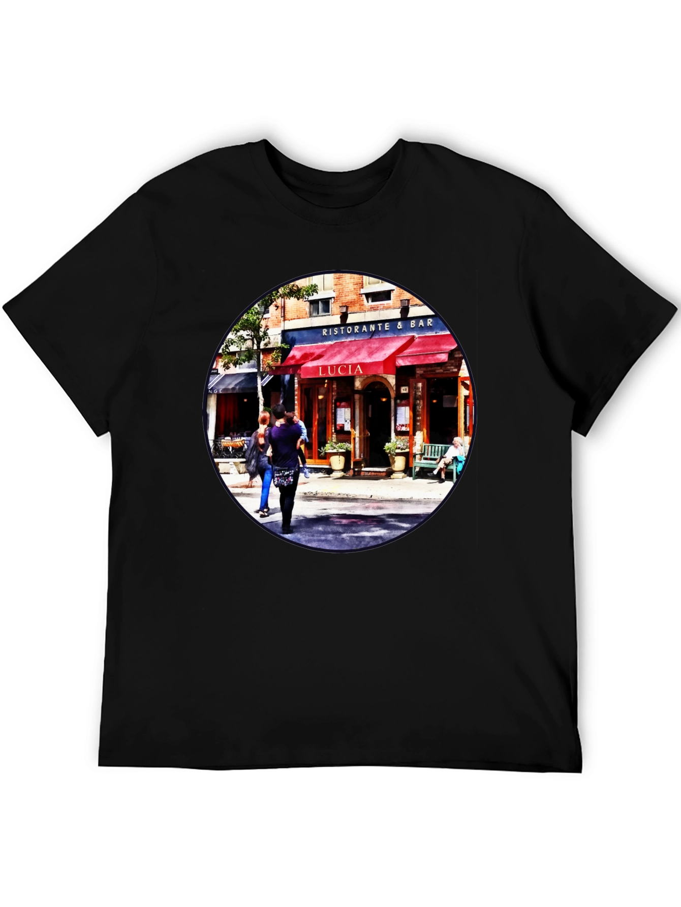 Camiseta Negra con Diseño de Restaurante Italiano