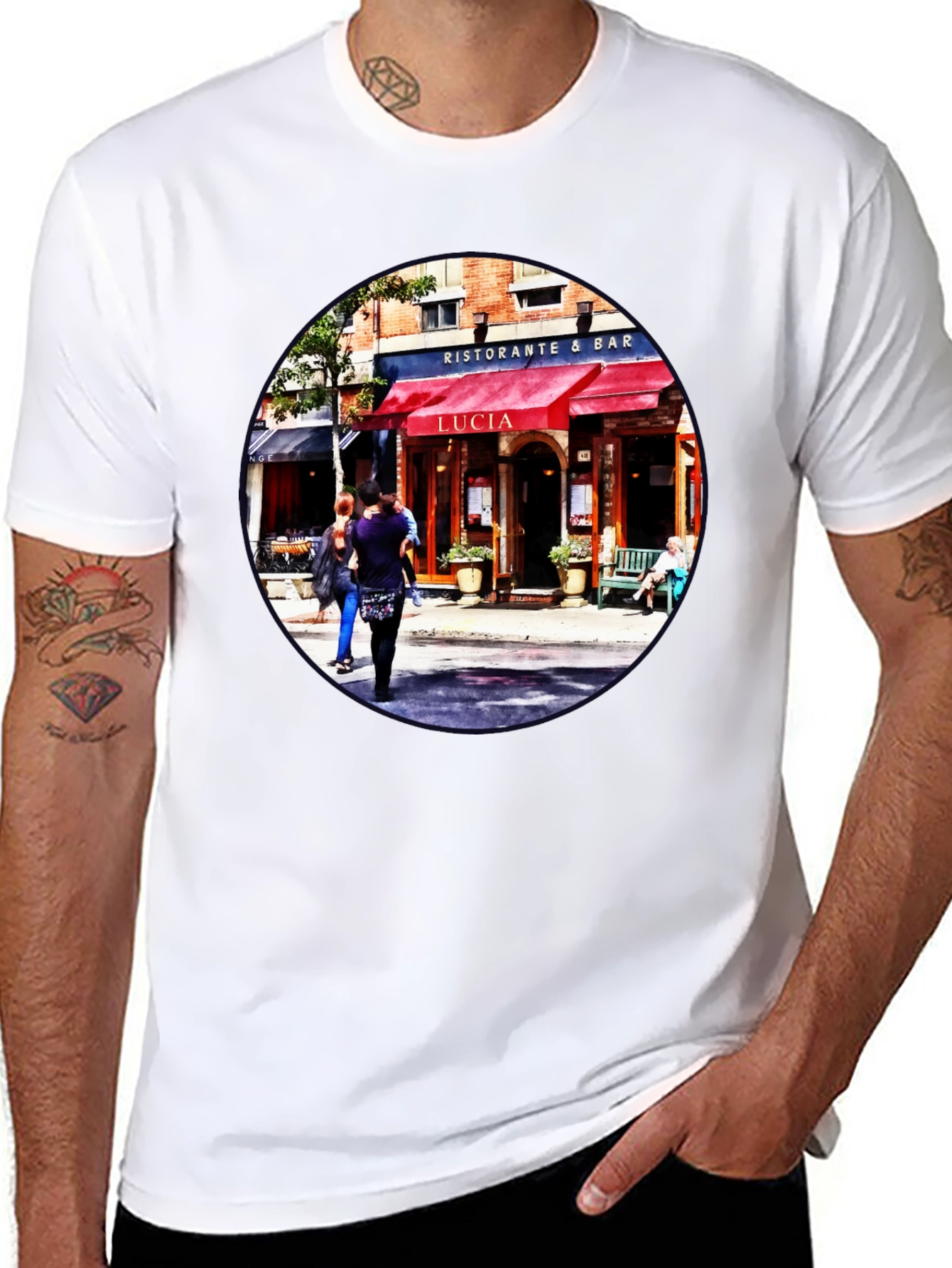 Camiseta Negra con Diseño de Restaurante Italiano