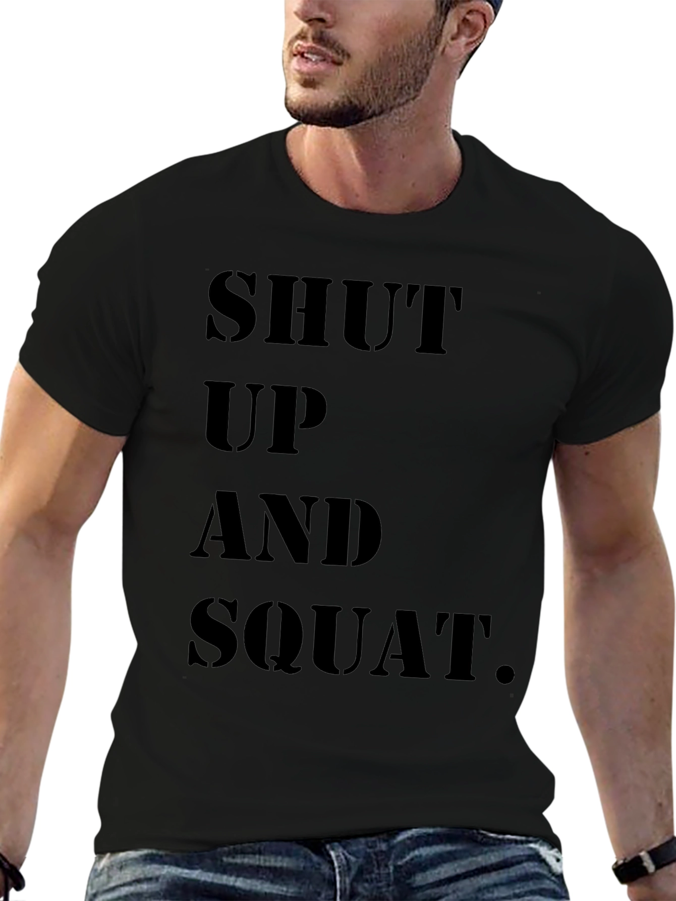 Camiseta Negra: Shut Up and Squat