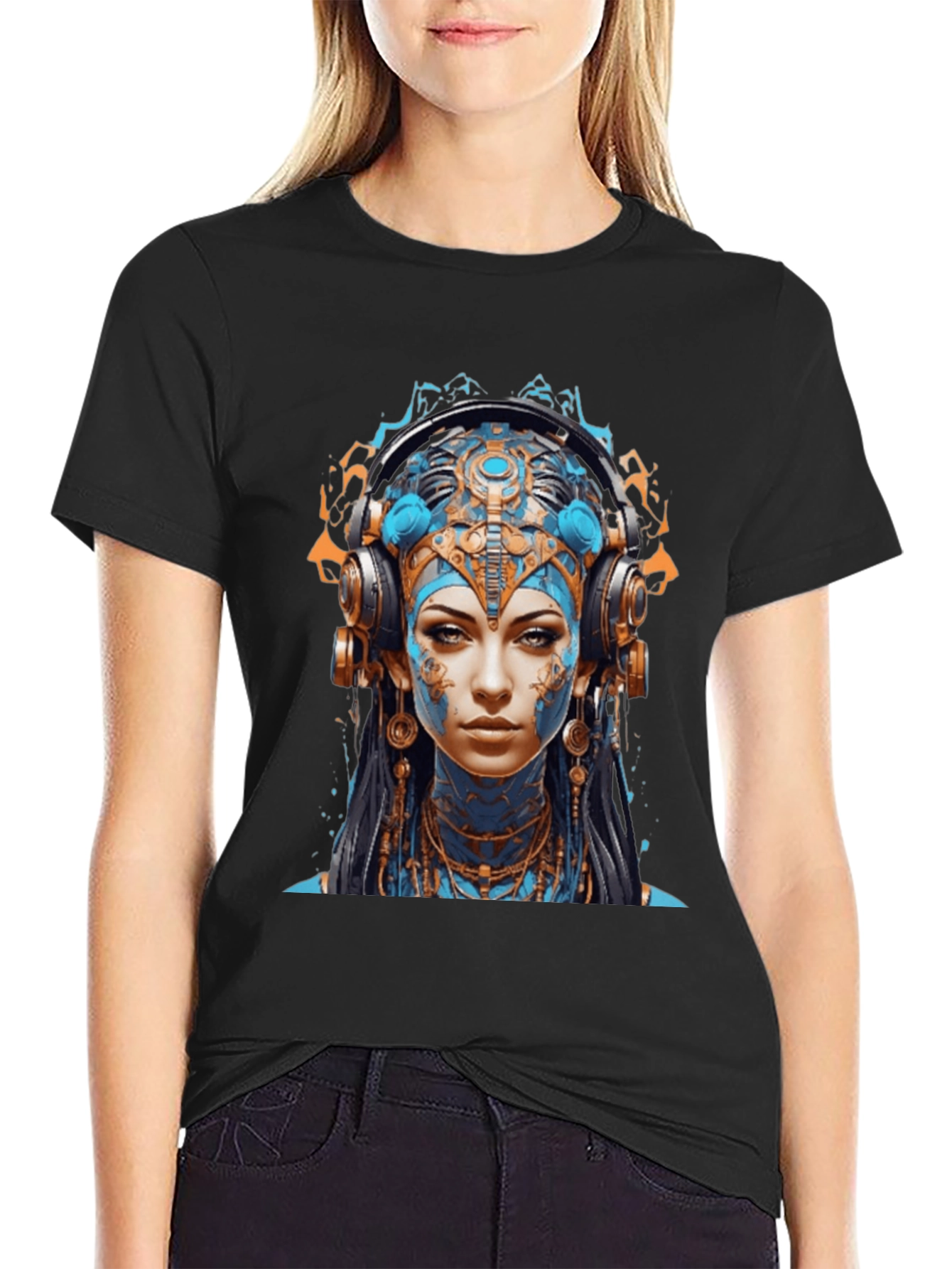 Camiseta Negra con Diseño Avatar Futurista