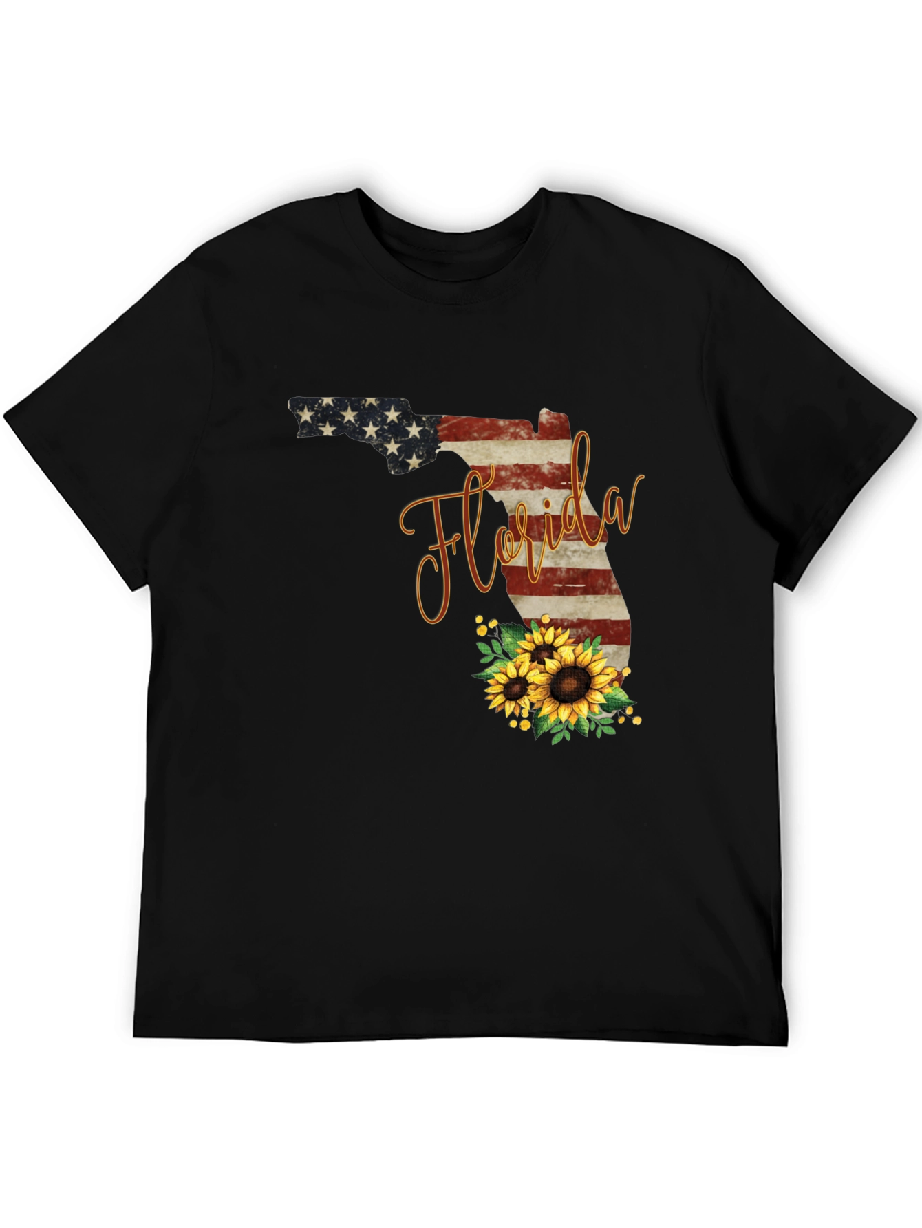 Camiseta Negra Diseño Florida Girasoles