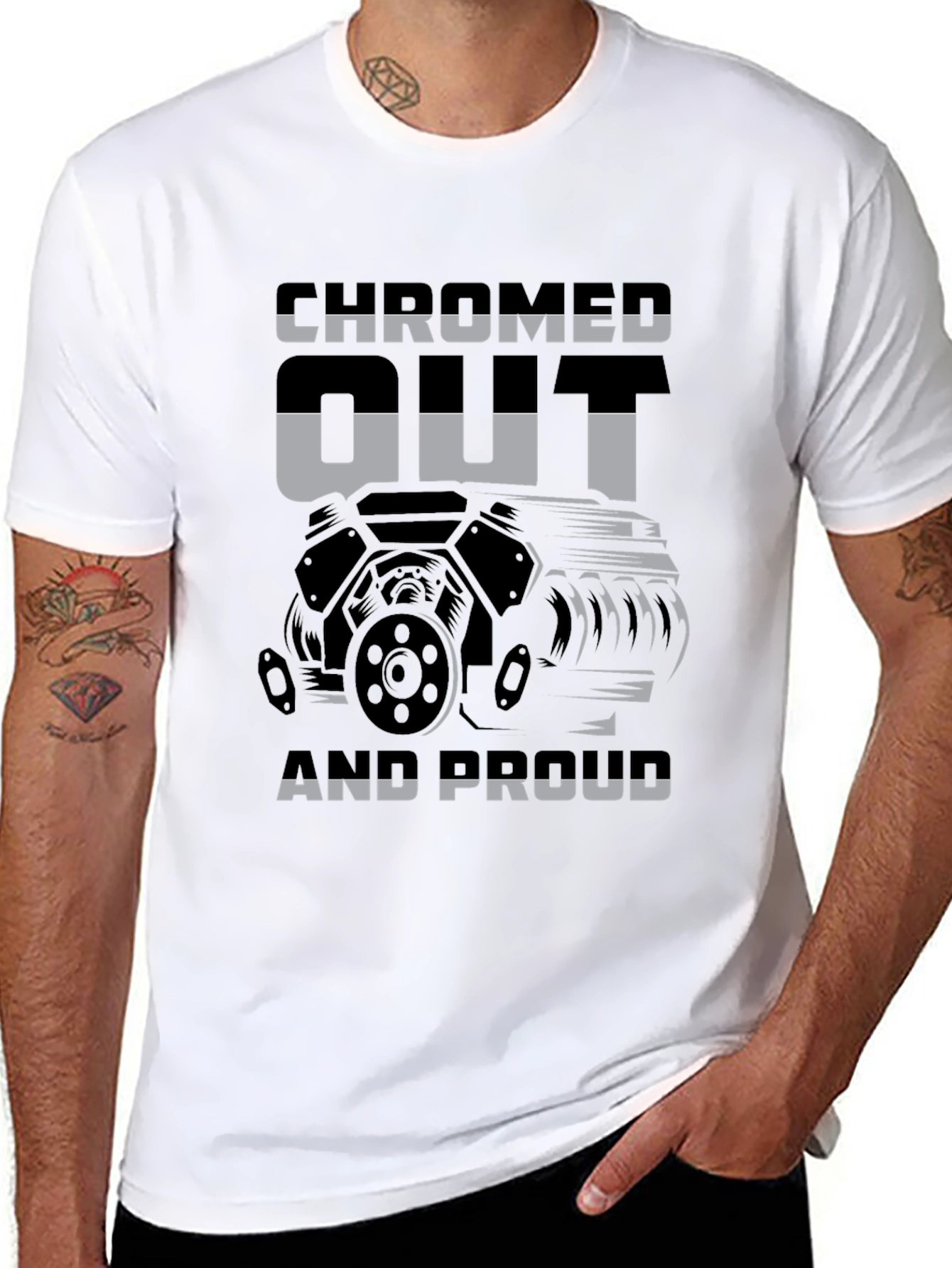Camiseta Negra con Diseño de Motor Chromed Out