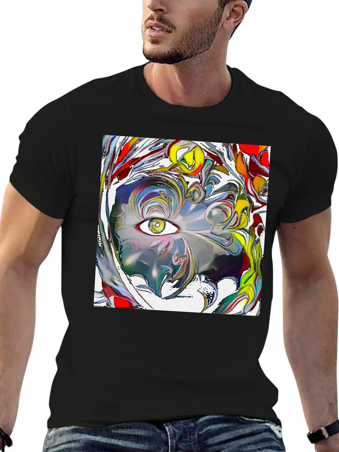 Camiseta Negra con Diseño Ojo Abstracto