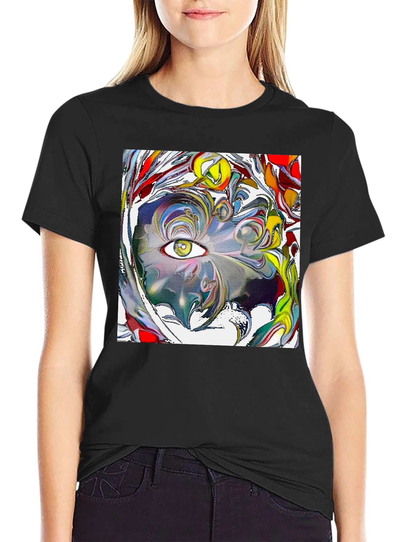 Camiseta Negra con Diseño Ojo Abstracto