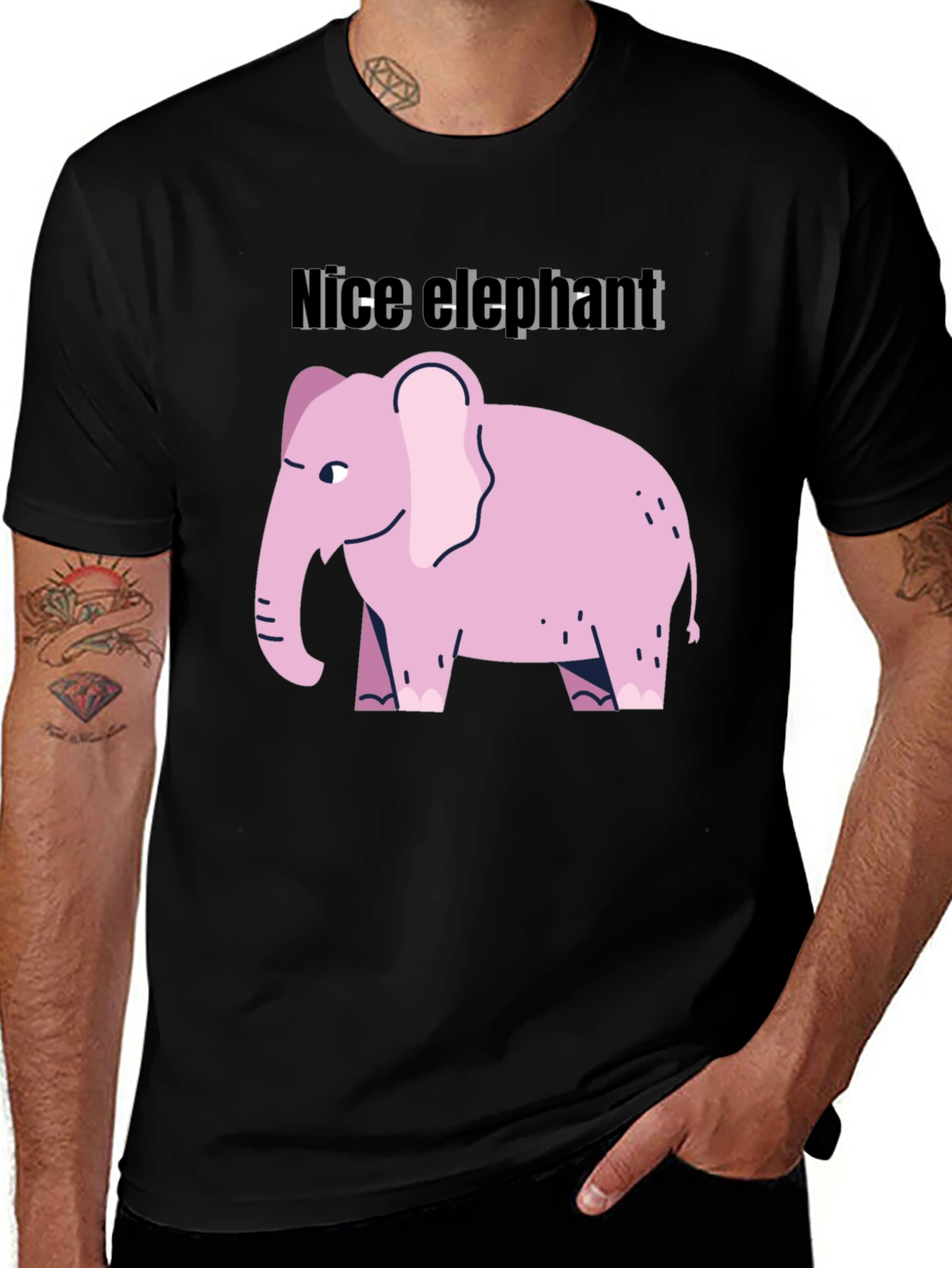 Camiseta Negra con Diseño de Elefante Rosa