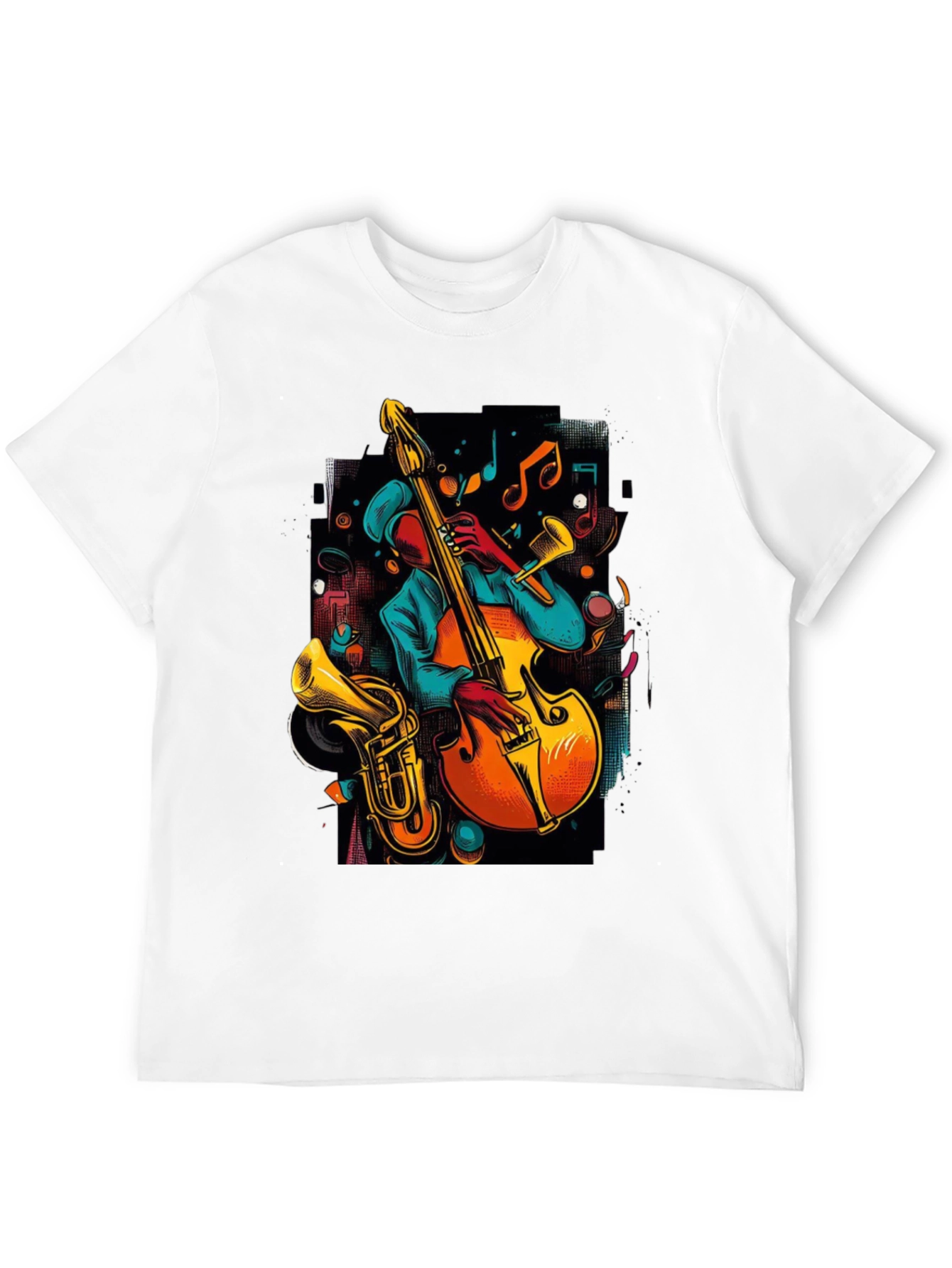 Camiseta Negra con Diseño de Música Jazz