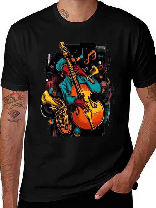 Camiseta Negra con Diseño de Música Jazz