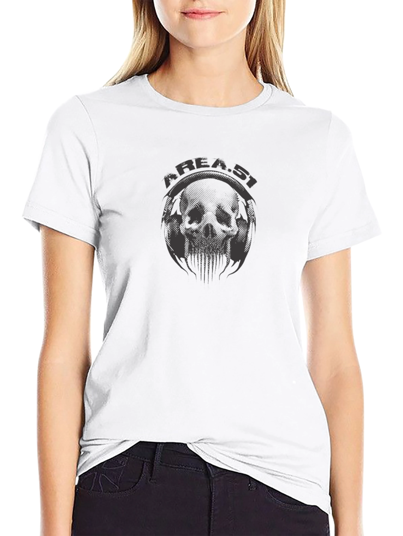 Camiseta Negra Area 51 con Diseño de Cráneo Alienígena