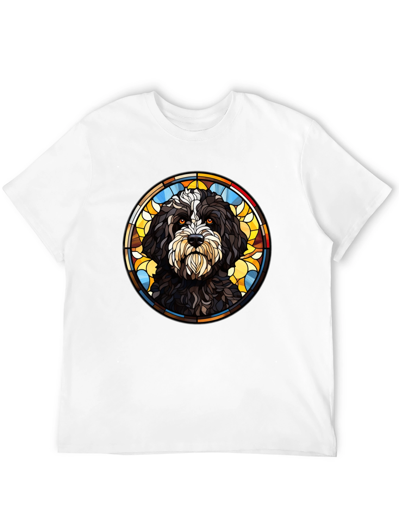 Camiseta Negra con Diseño de Perro Vitral