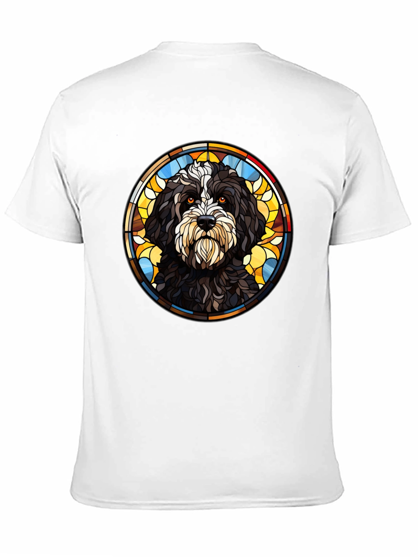 Camiseta Negra con Diseño de Perro Vitral