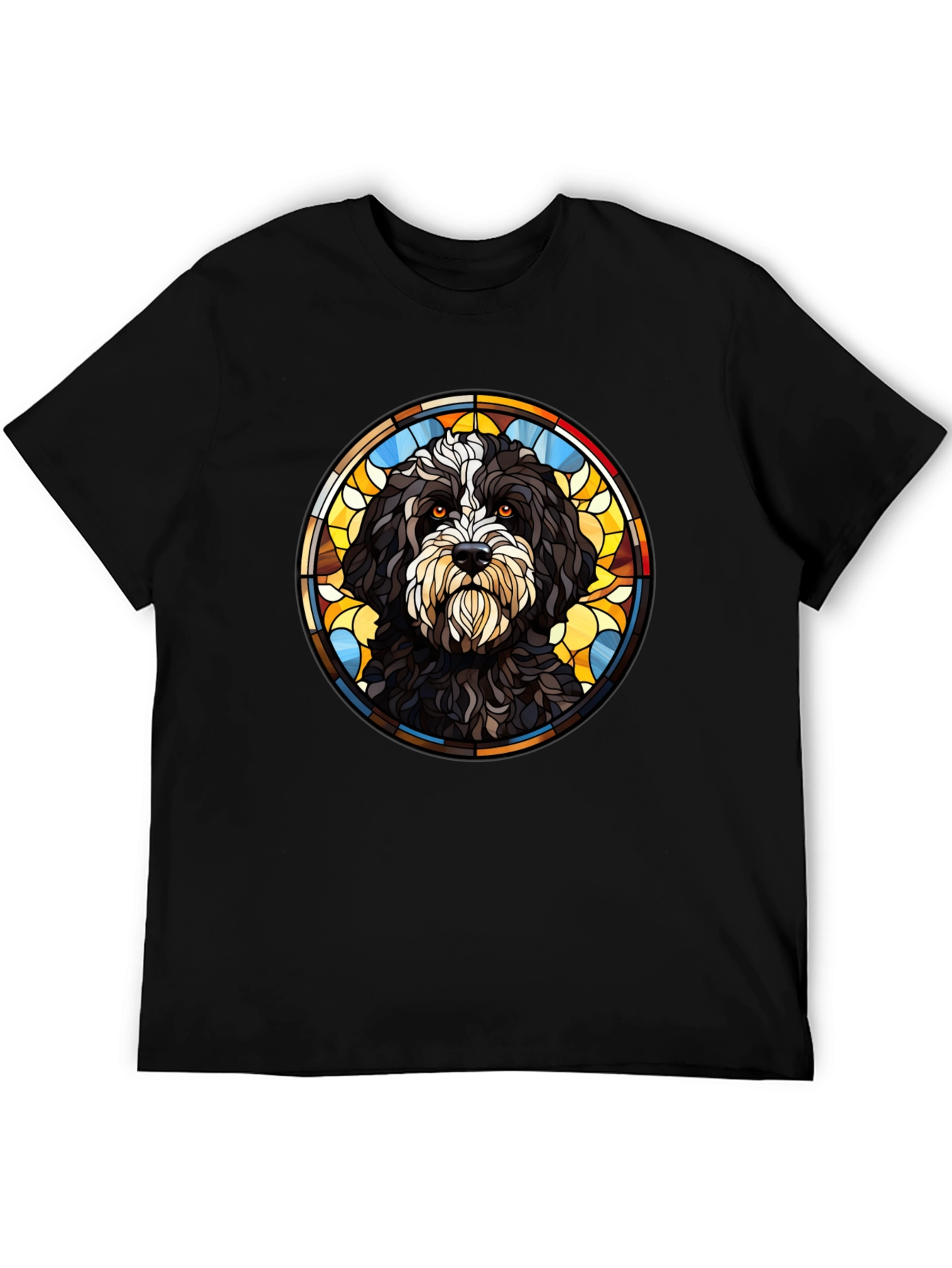 Camiseta Negra con Diseño de Perro Vitral