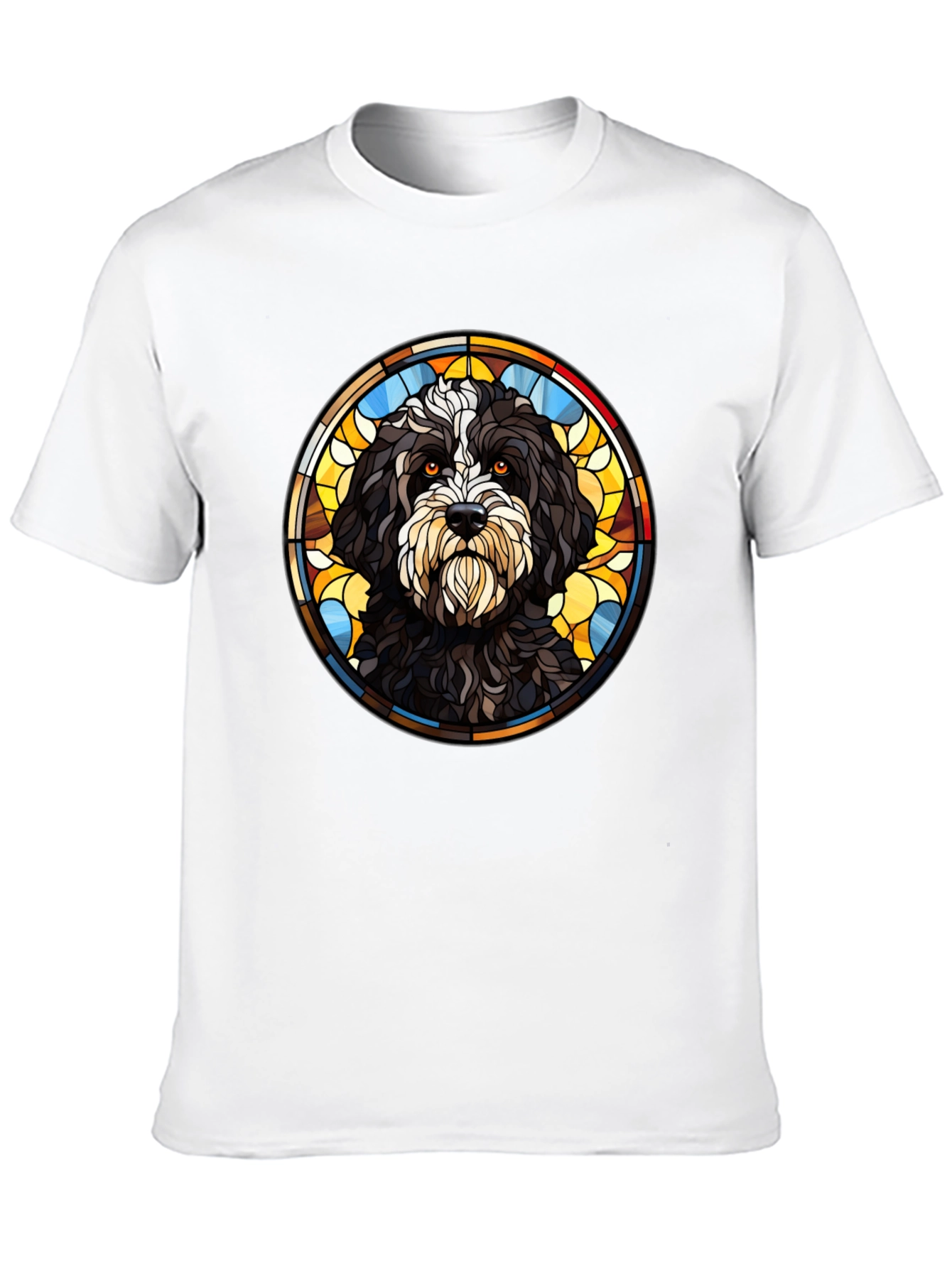 Camiseta Negra con Diseño de Perro Vitral