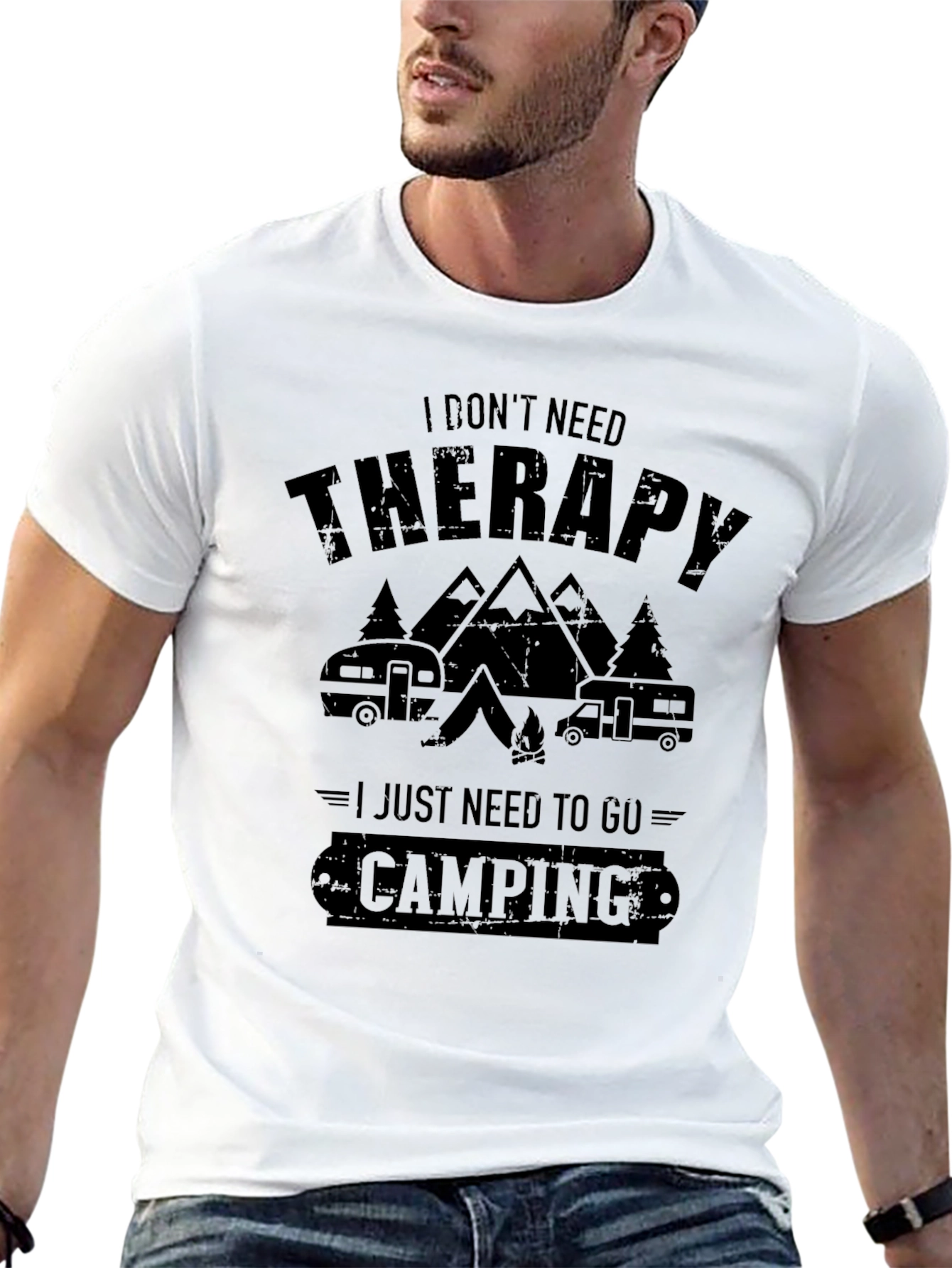 Camiseta Negra Necesito Camping para Aventura