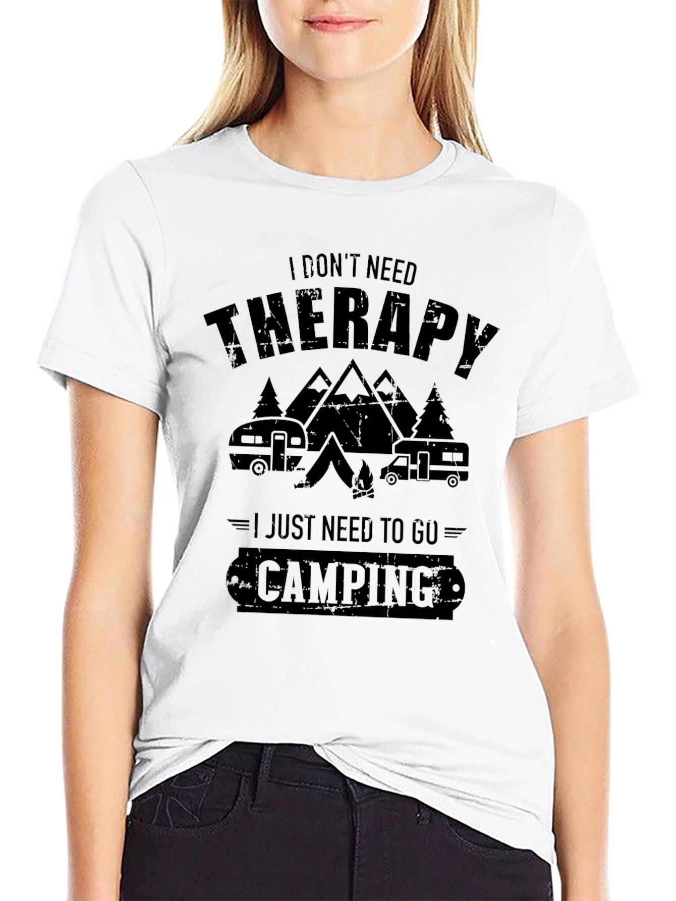 Camiseta Negra Necesito Camping para Aventura