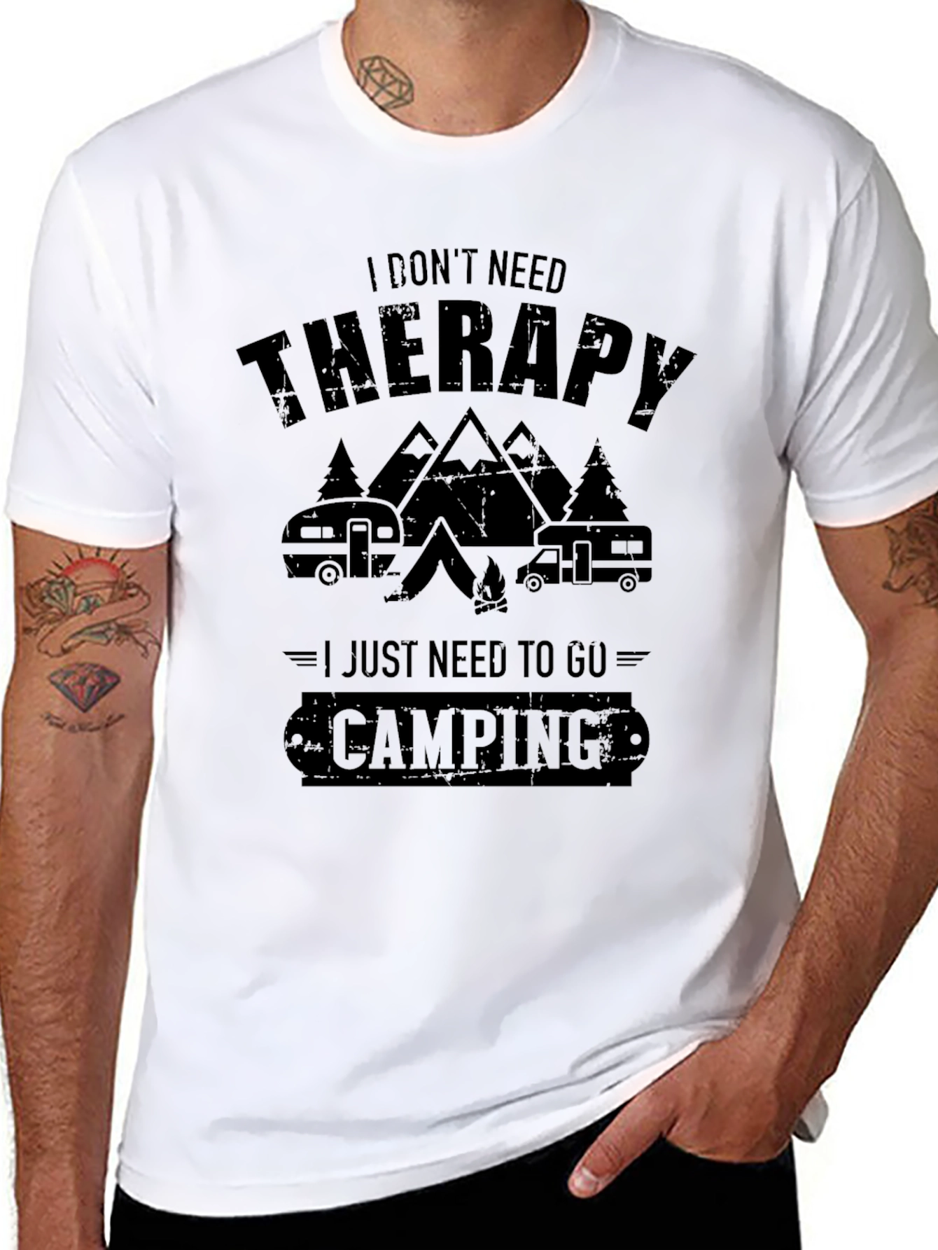 Camiseta Negra Necesito Camping para Aventura
