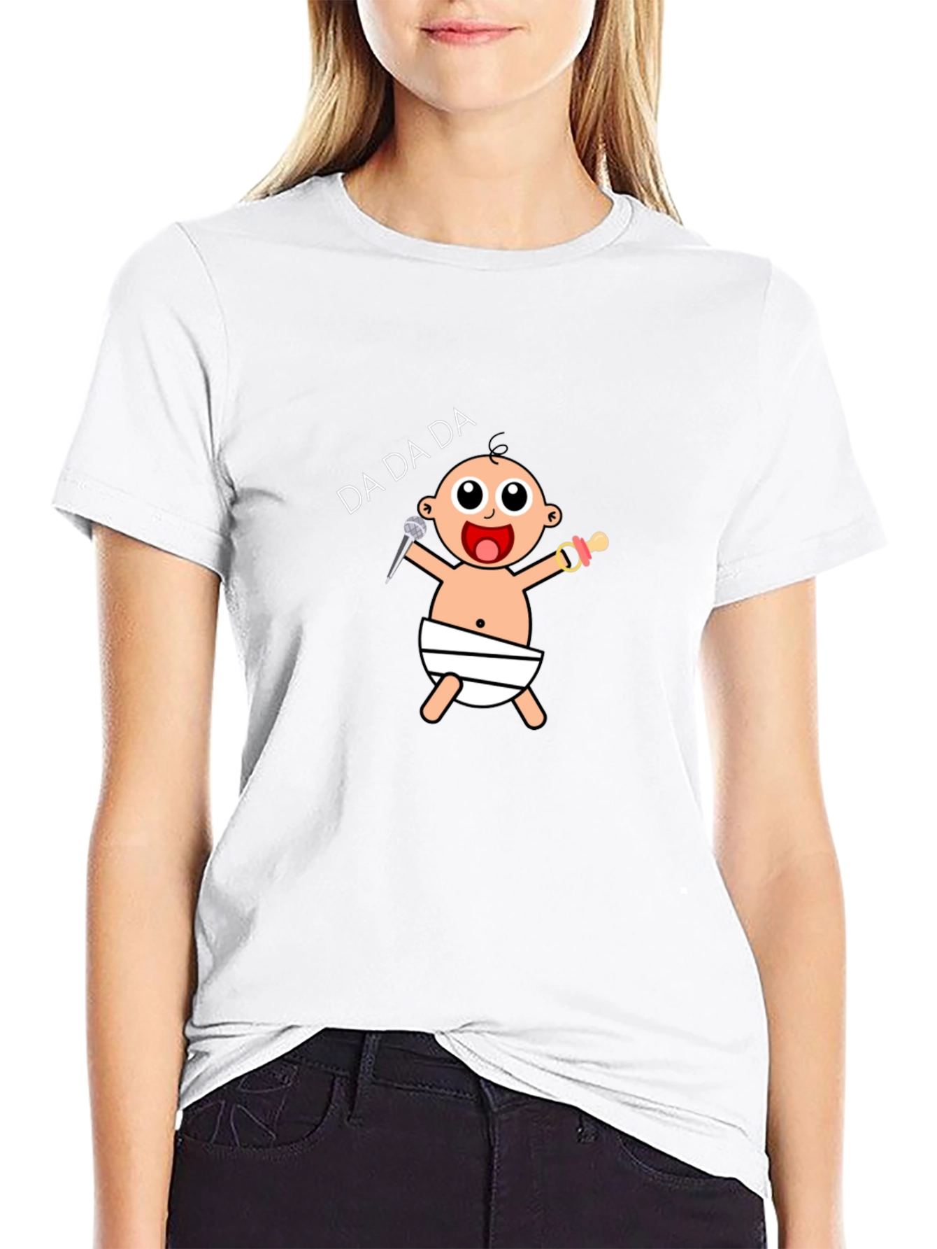 Camiseta Negra con Diseño de Bebé Cantante