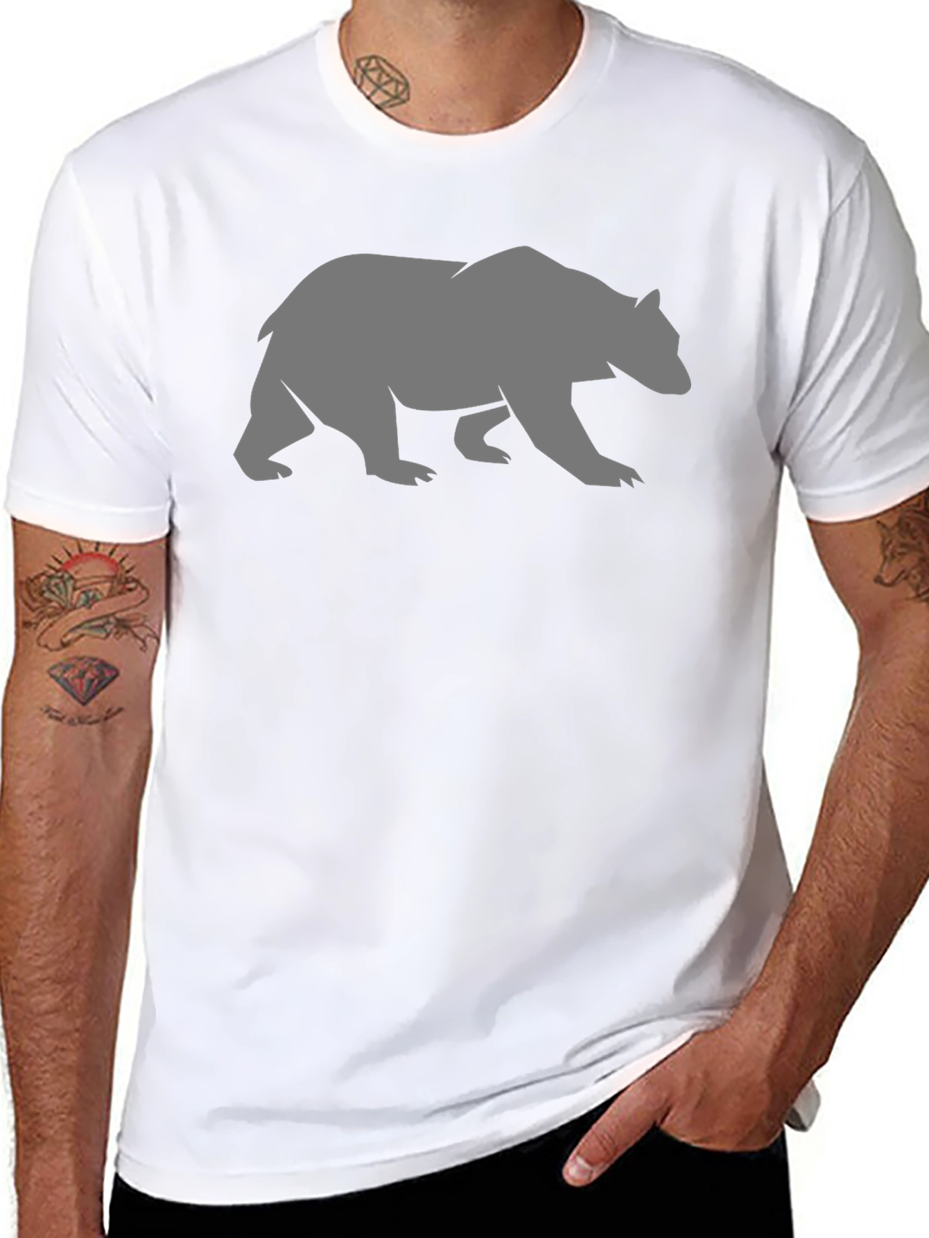 Camiseta Negra Oso Gris Casual