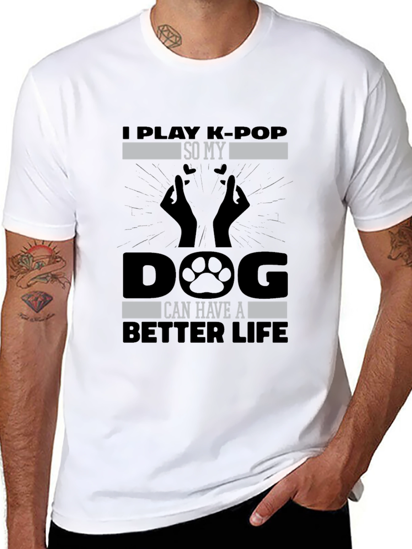 Camiseta Negra K-POP Dog Life para Hombre