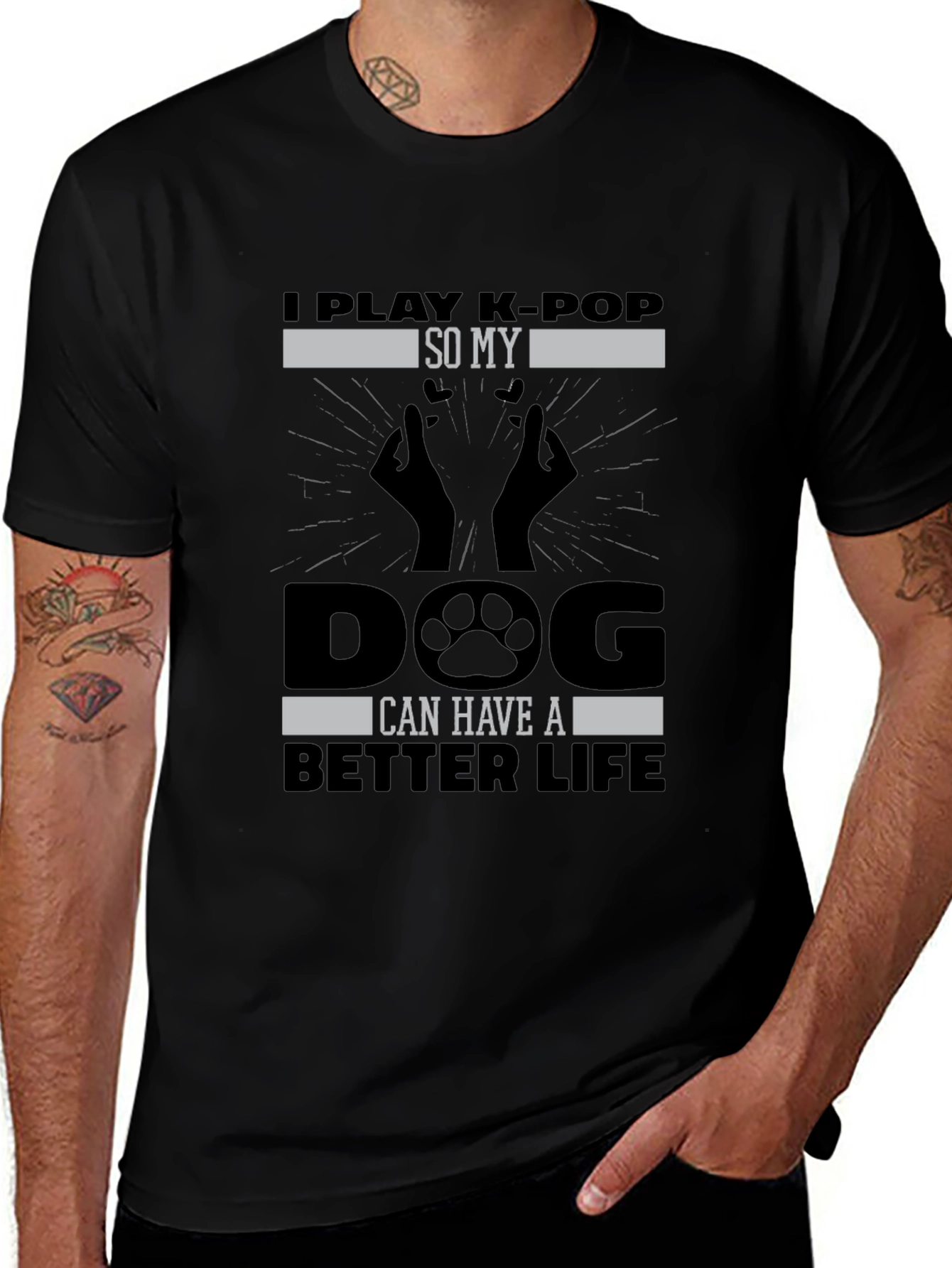 Camiseta Negra K-POP Dog Life para Hombre