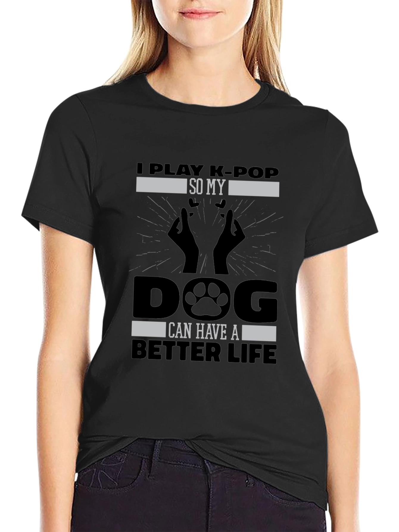 Camiseta Negra K-POP Dog Life para Hombre