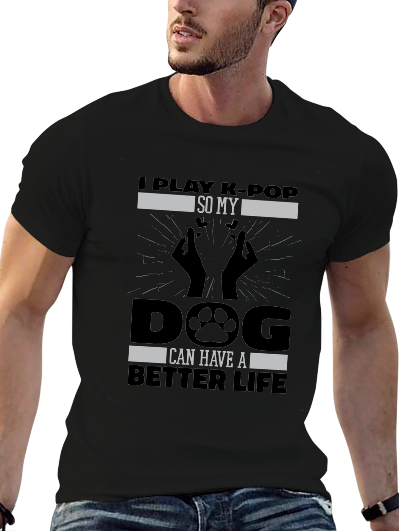 Camiseta Negra K-POP Dog Life para Hombre