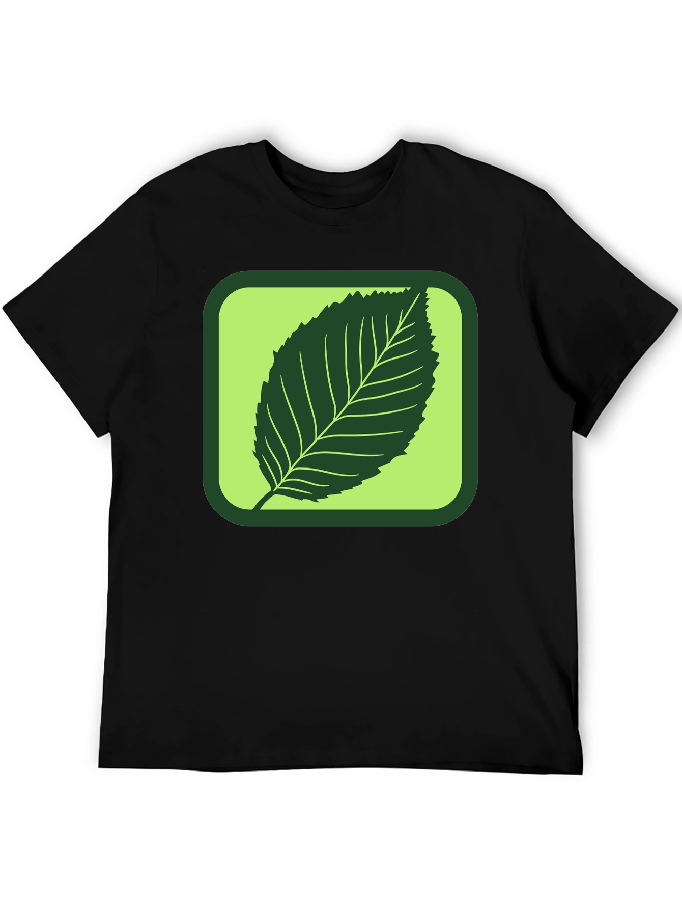 Camiseta Negra con Diseño de Hoja Verde