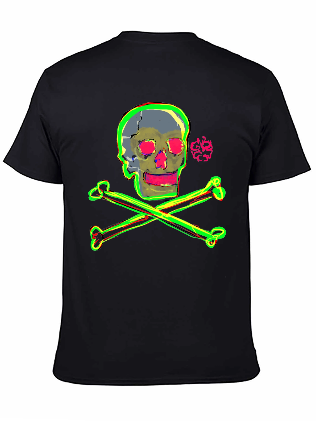 Camiseta Negra con Diseño de Calavera Neón