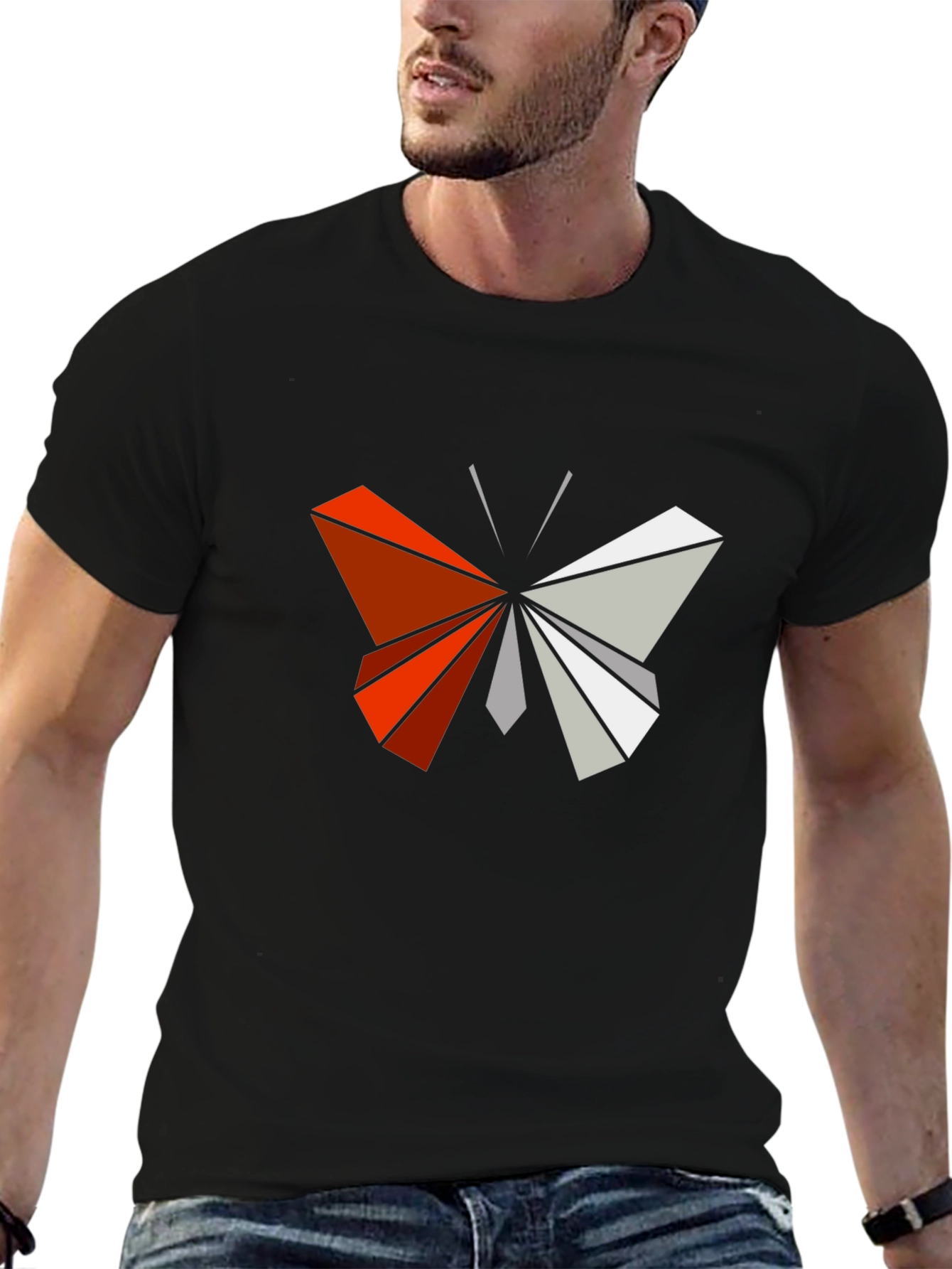 Camiseta Negra con Mariposa Geométrica